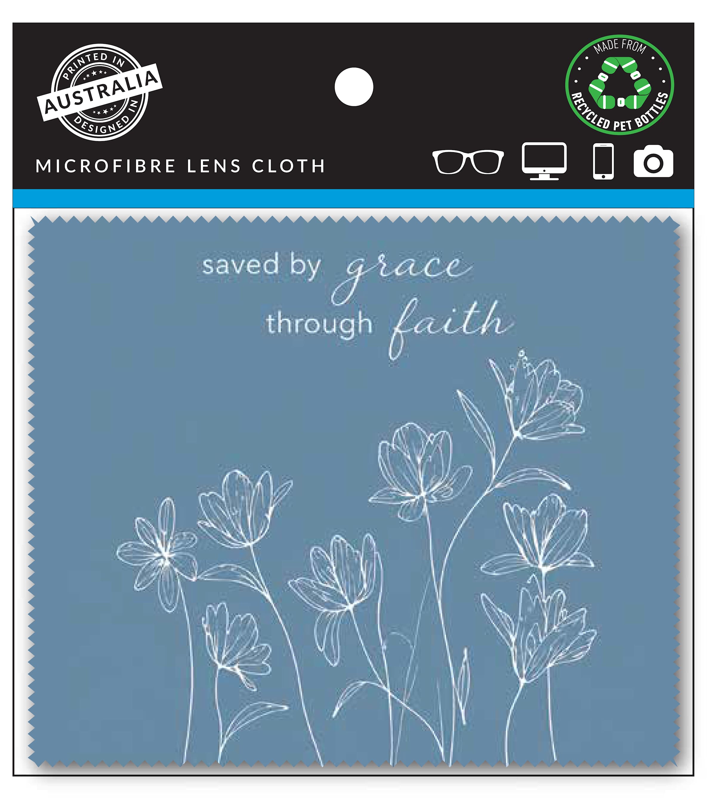 Lens Cloth: Blue, Saved by Grace Through Faith