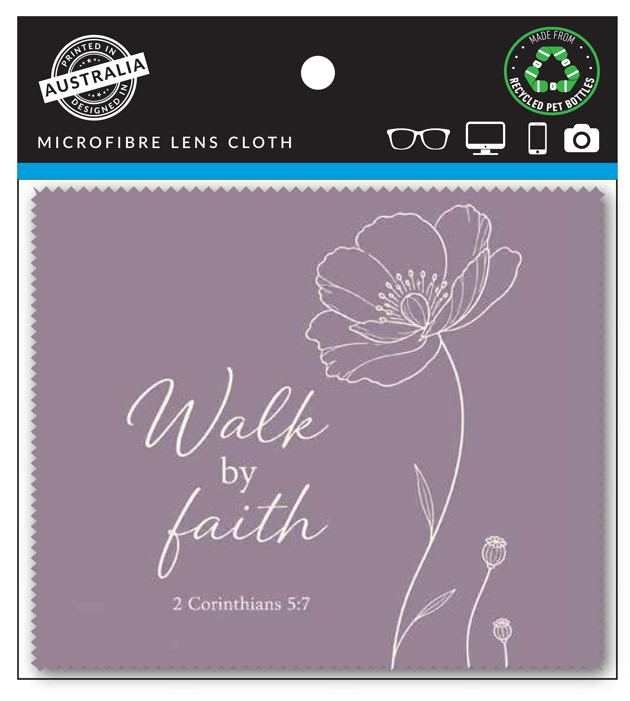 Lens Cloth: Purple, Walk by Faith 2 Cor 5:7
