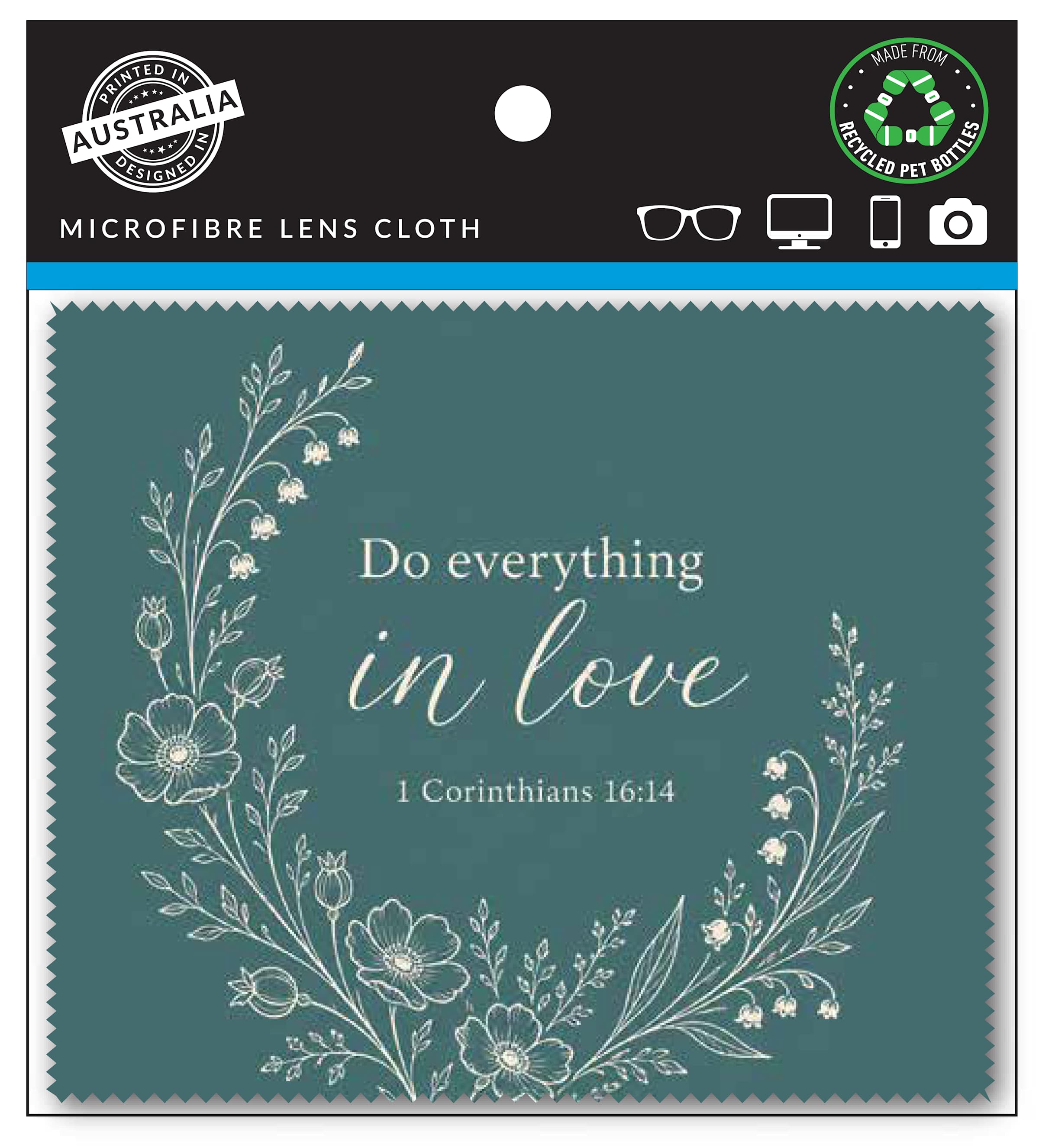 Lens Cloth: Teal, Do Everything in Love 1 Cor 16:14