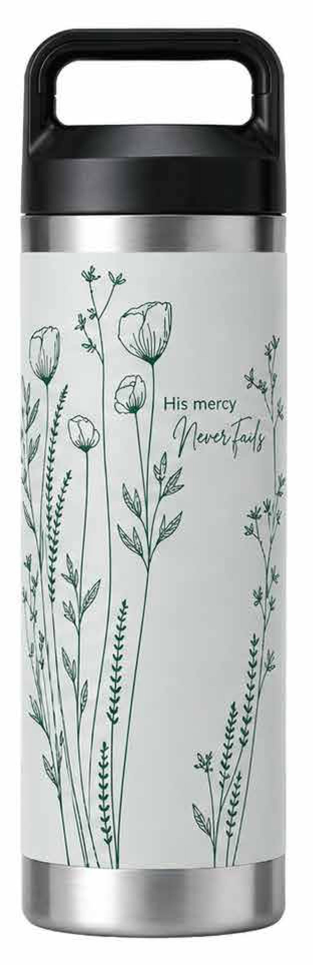 Kakadu Stainless Steel Water Bottle (600mL): His Mercy Never Fails, Green