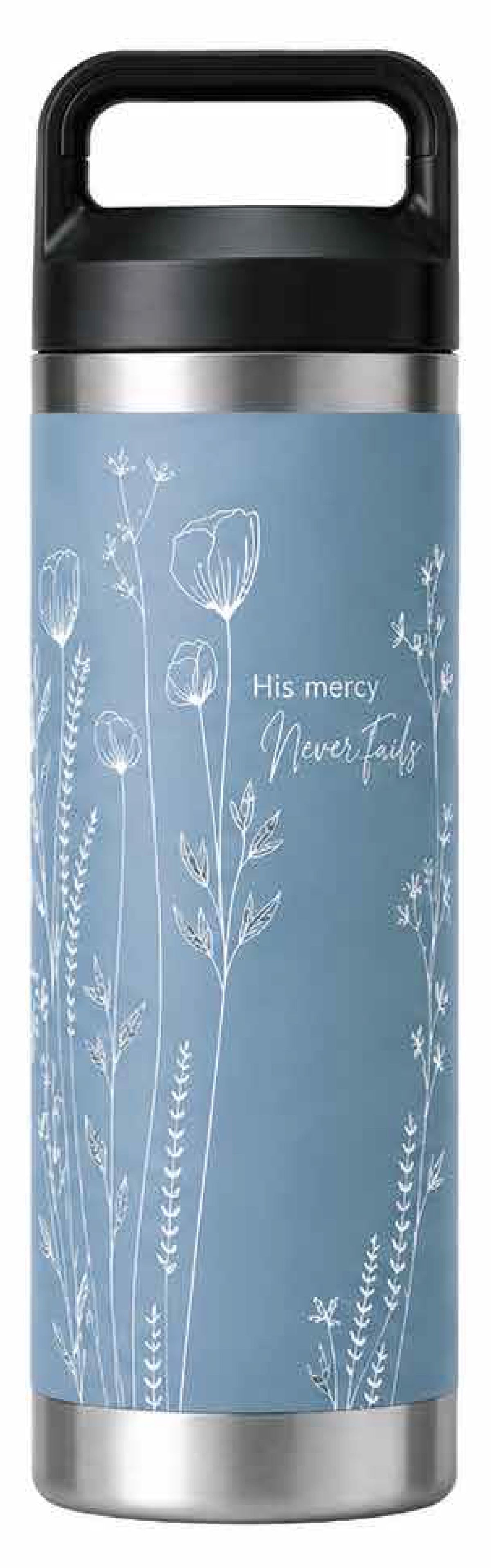 Kakadu Stainless Steel Water Bottle (600mL): His Mercy Never Fails, Blue