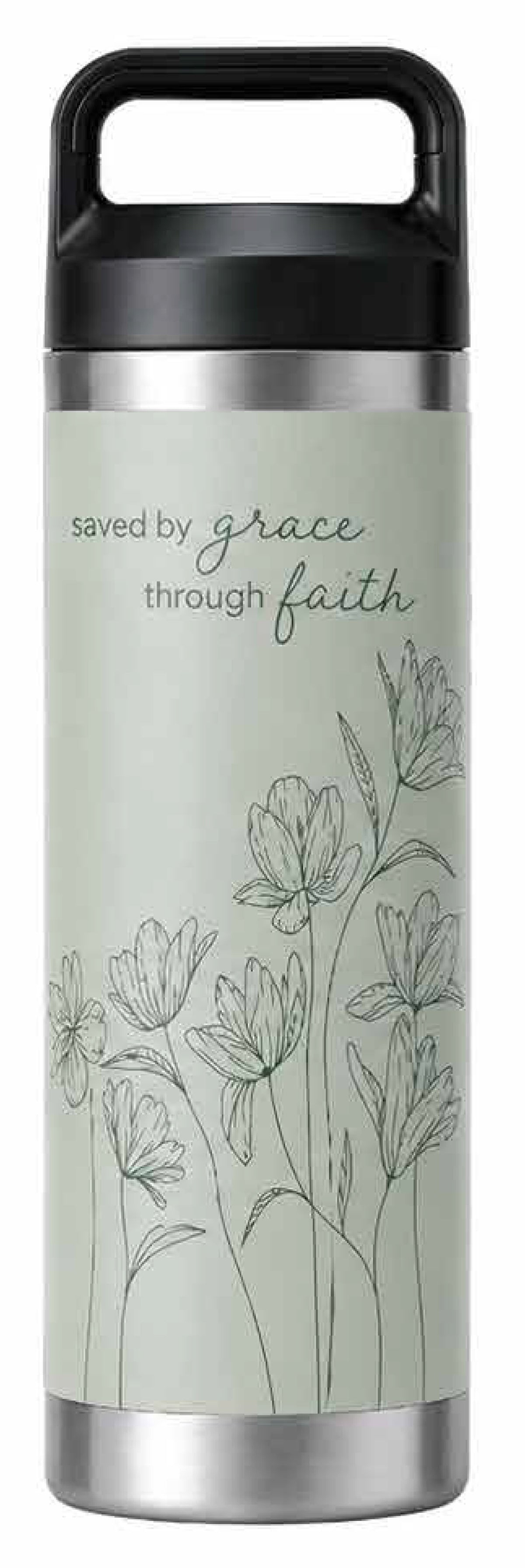 Kakadu Stainless Steel Water Bottle (600mL): Saved By Grace, Green
