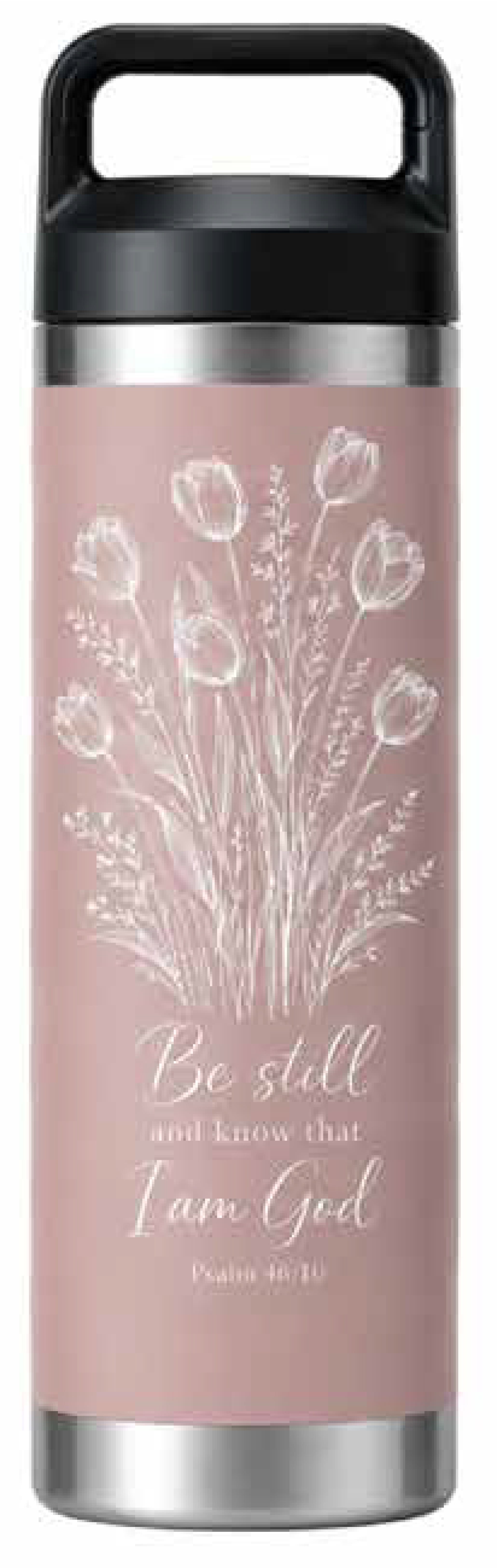 Kakadu Stainless Steel Water Bottle (600mL): Be Still Psalm 46:10, Pink