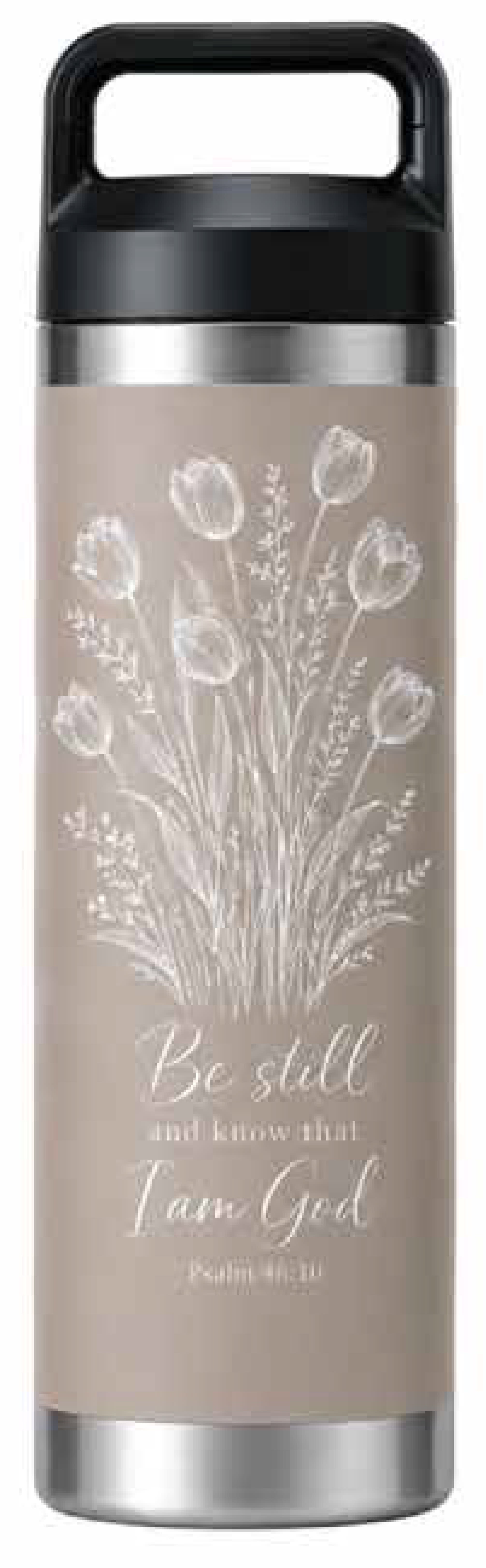Kakadu Stainless Steel Water Bottle (600mL): Be Still Psalm 46:10, Sand