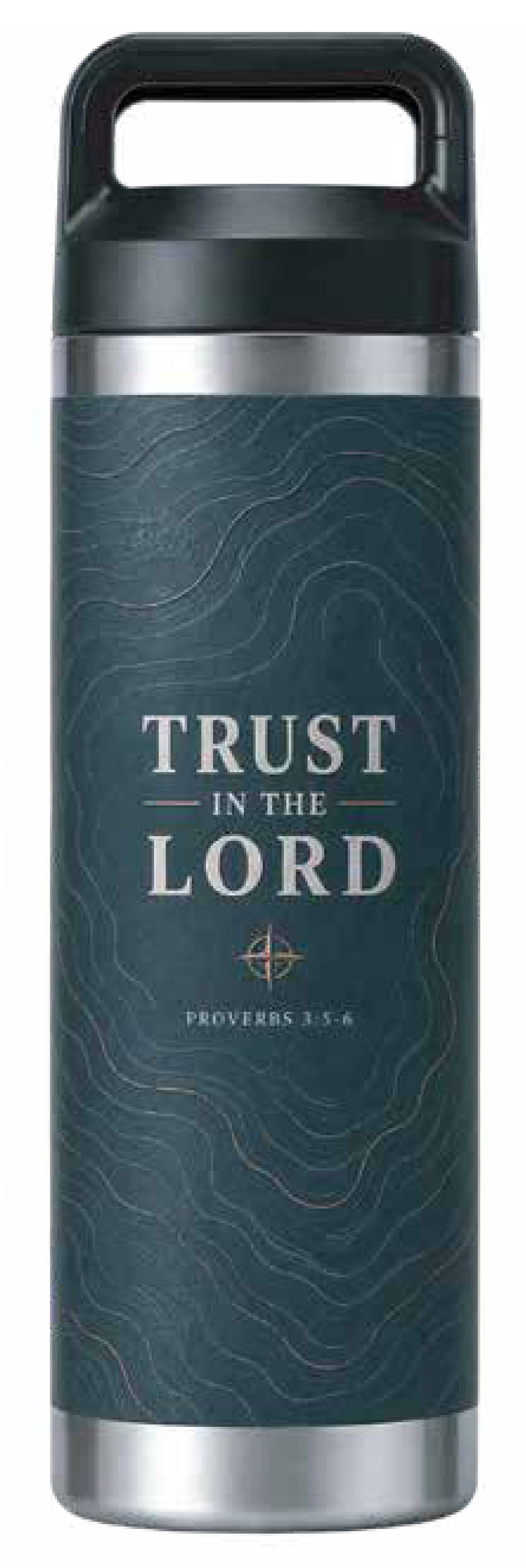 Kakadu Stainless Steel Water Bottle (600mL): Trust in the Lord Topographic, Teal