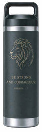 Kakadu Stainless Steel Water Bottle (600mL): Be Strong and Courageous, Lion, Black