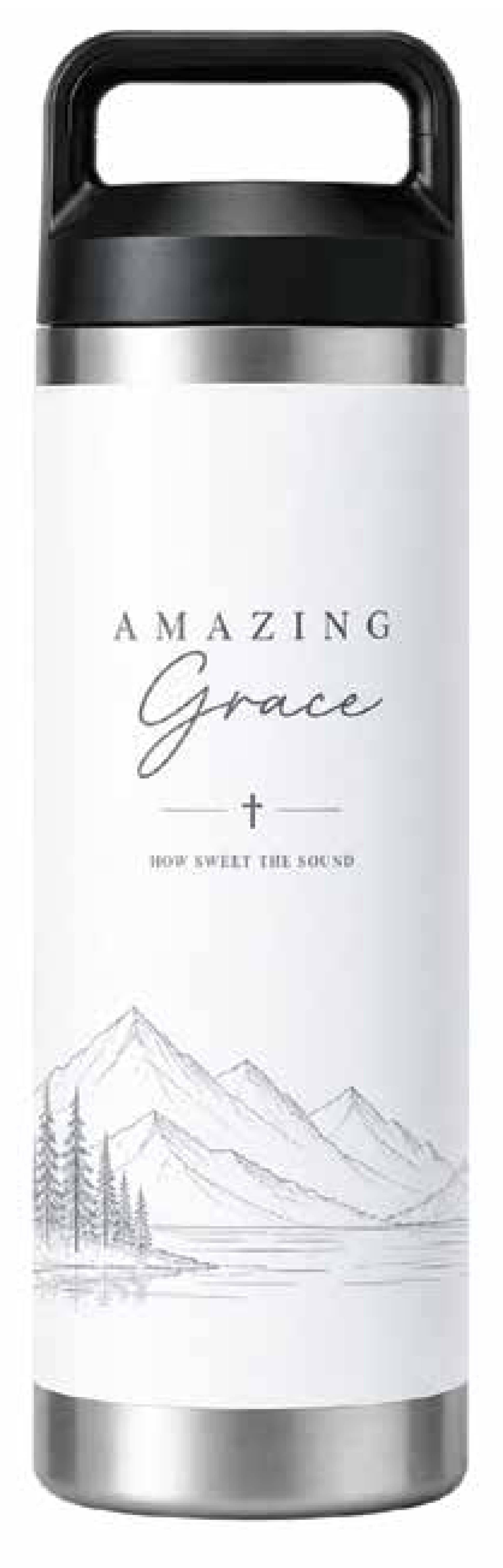 Kakadu Stainless Steel Water Bottle (600mL): Amazing Grace, Mountains, White