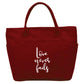Mini Canvas Tote Bag: Love Never Fails, Burgundy Red