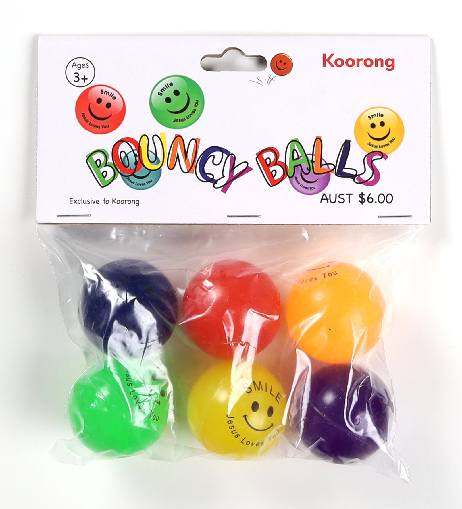 Bouncy Ball Pack of 6 Jesus Loves You (38mm Balls)