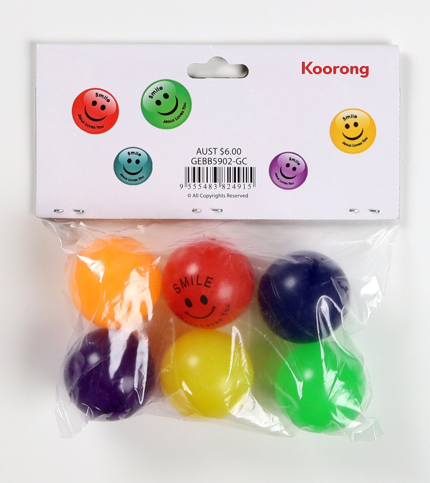 Bouncy Ball Pack of 6 Jesus Loves You (38mm Balls)