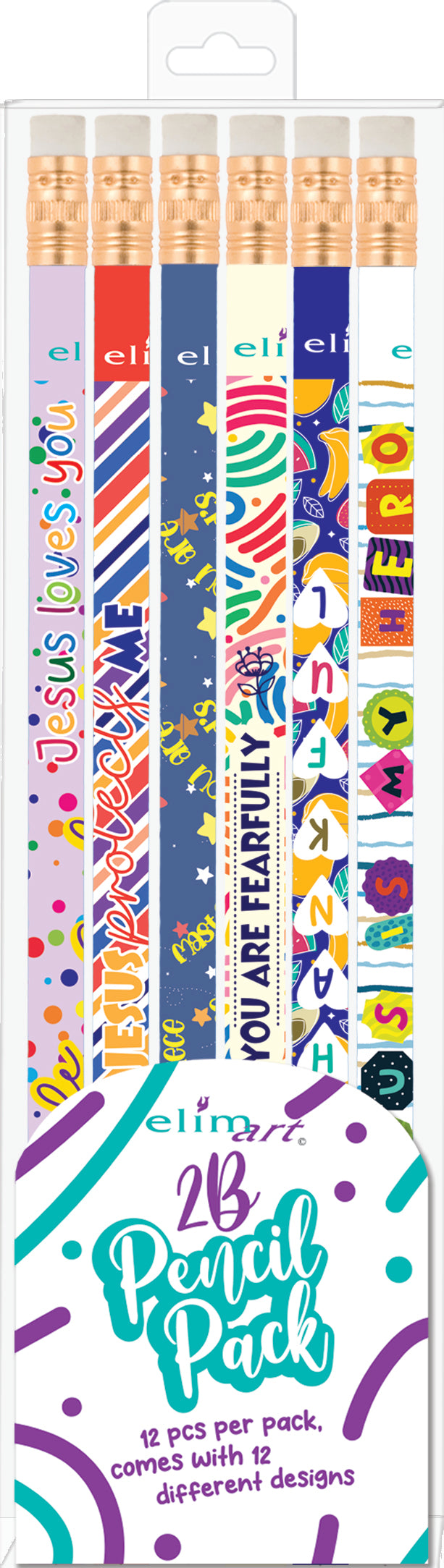 2B Pencils with erasers (12 Pack): various designs