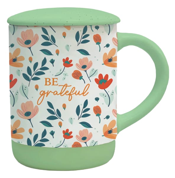 Mug with Tea Leaf Filter (350 ml): Be Grateful, Stoneware