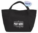 Mini Tote Bag, Canvas: Pray More Worry Less, Black