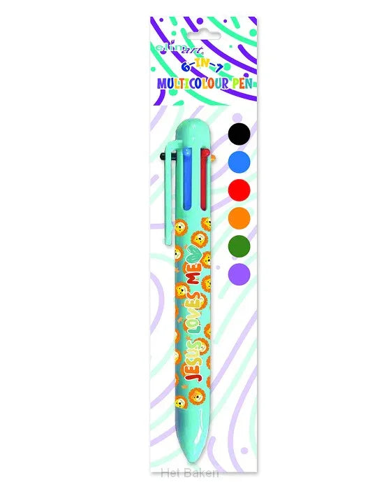 6 in 1 Multi Colour Ball Point Pen: Jesus Loves Me (2 Pack)