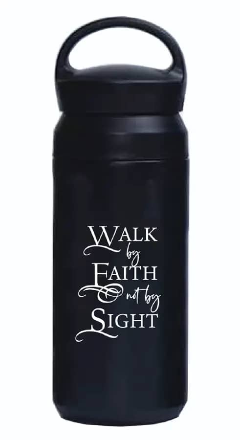 Water Bottle, Stainless Steel (350 ml): Walk by Faith, Black
