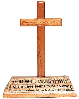 Cross on Stand: God Will Make a Way (Mahogany)
