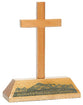 Cross on Stand: Because He Lives, I Can Face Tomorrow (Mahogany)