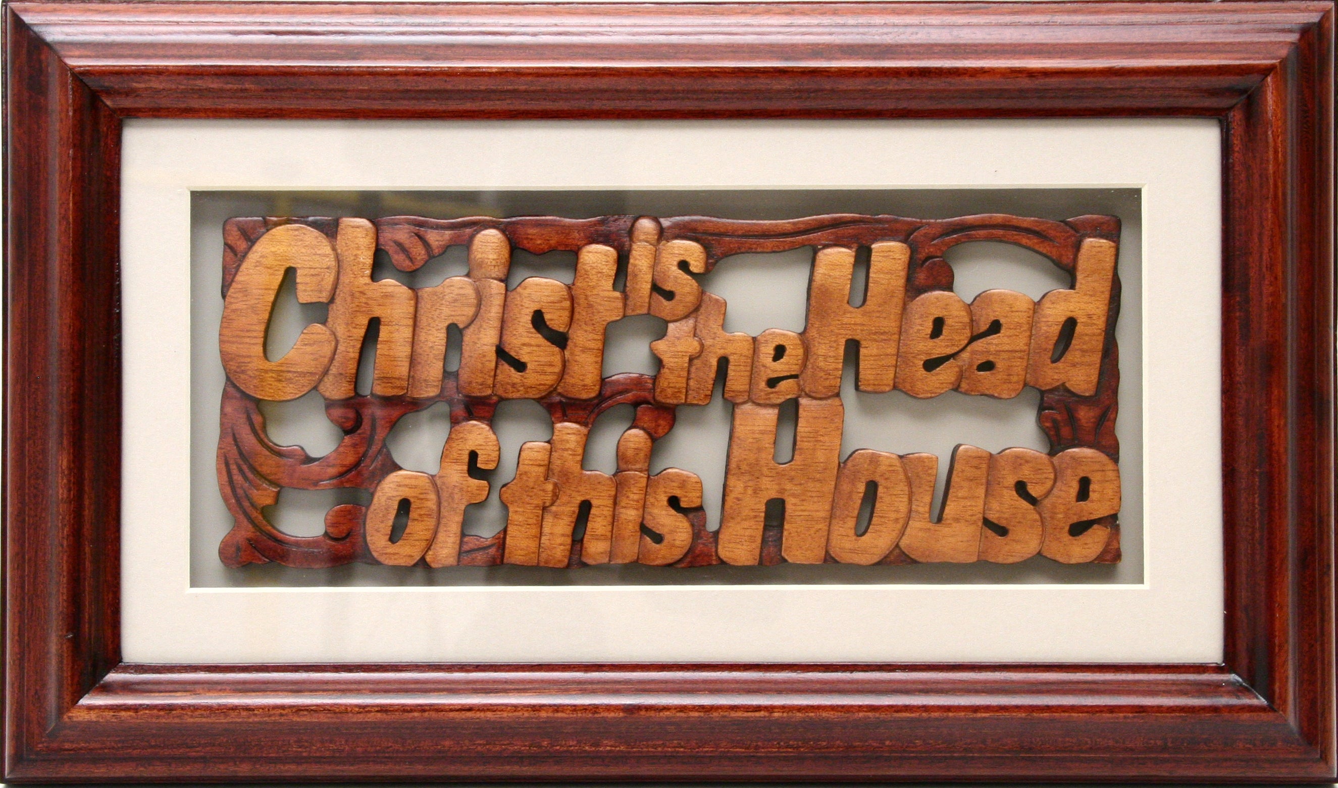 Framed Carving: Christ is the Head of This House (Mahogany)