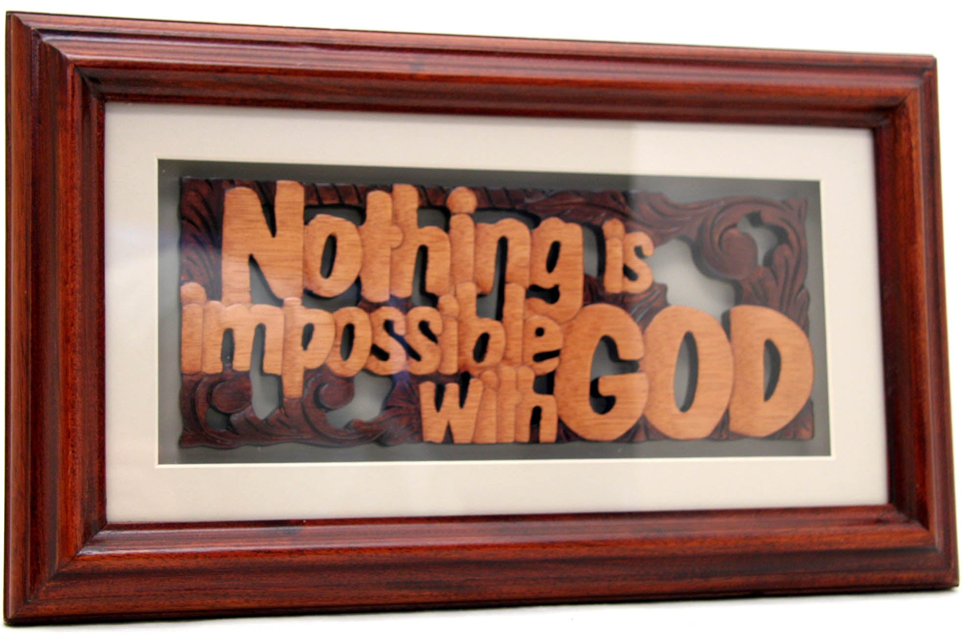 Framed Carving: Nothing is Impossible With God (Mahogany)