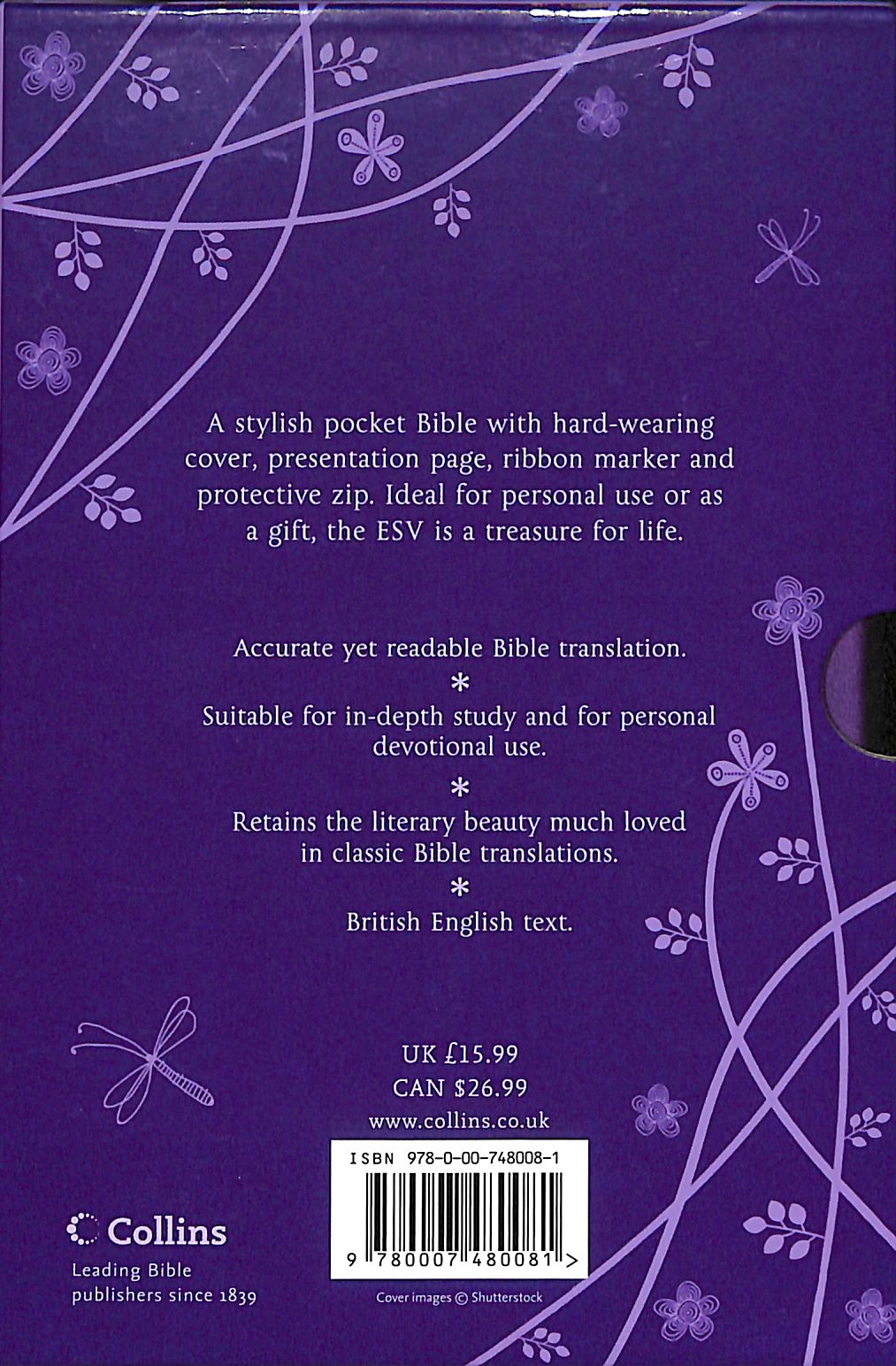 ESV Anglicised Compact Gift Bible Purple With Zip