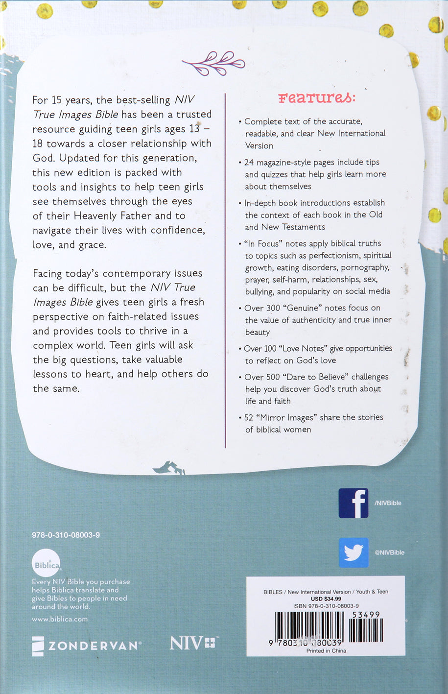 NIV True Images Bible For Teen Girls (Black Letter Edition)