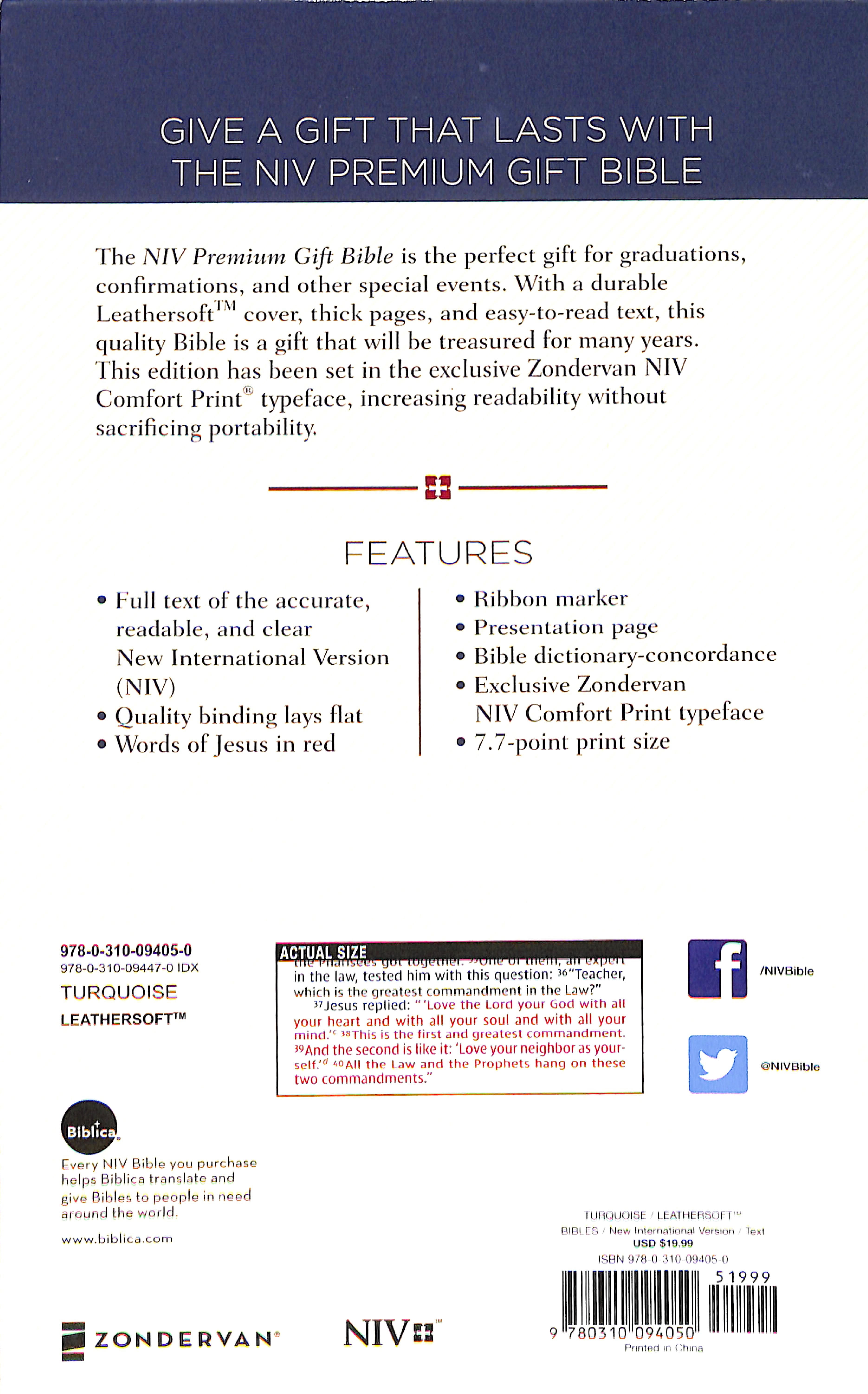 NIV Premium Gift Bible Blue (Red Letter Edition)