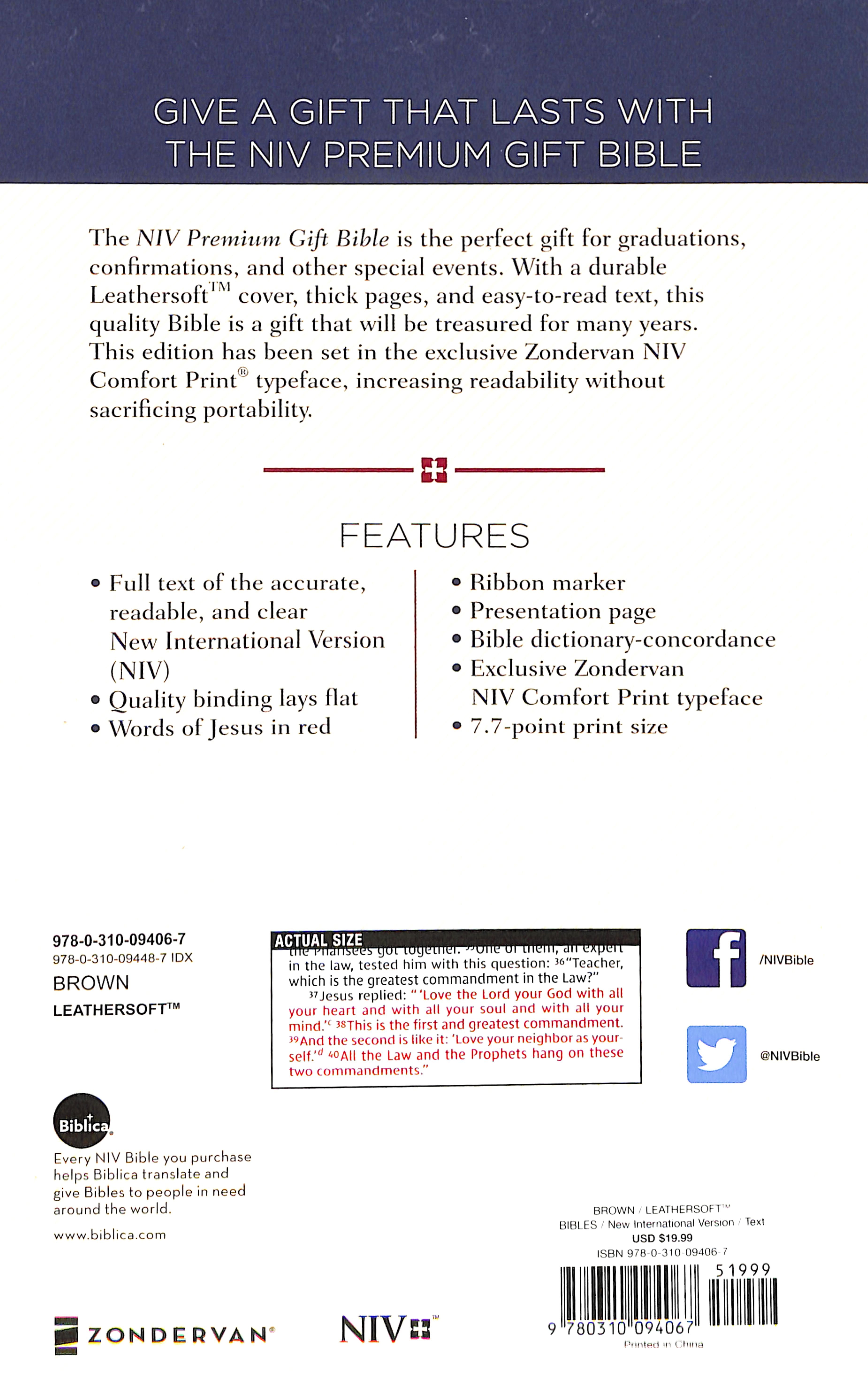 NIV Premium Gift Bible Brown (Red Letter Edition)