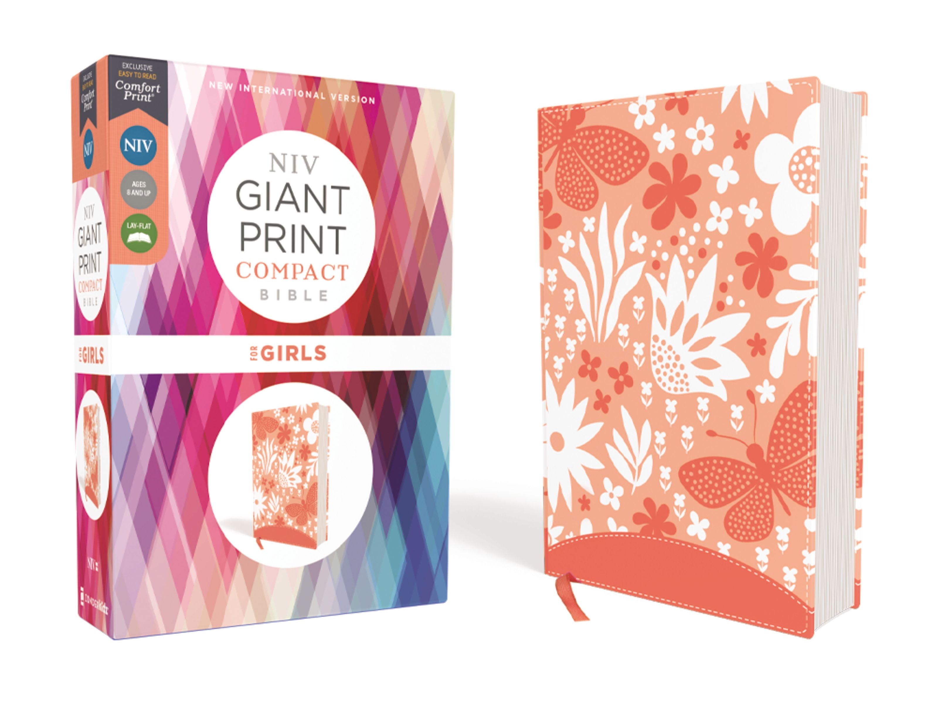 NIV Giant Print Compact Bible For Girls Coral (Red Letter Edition)