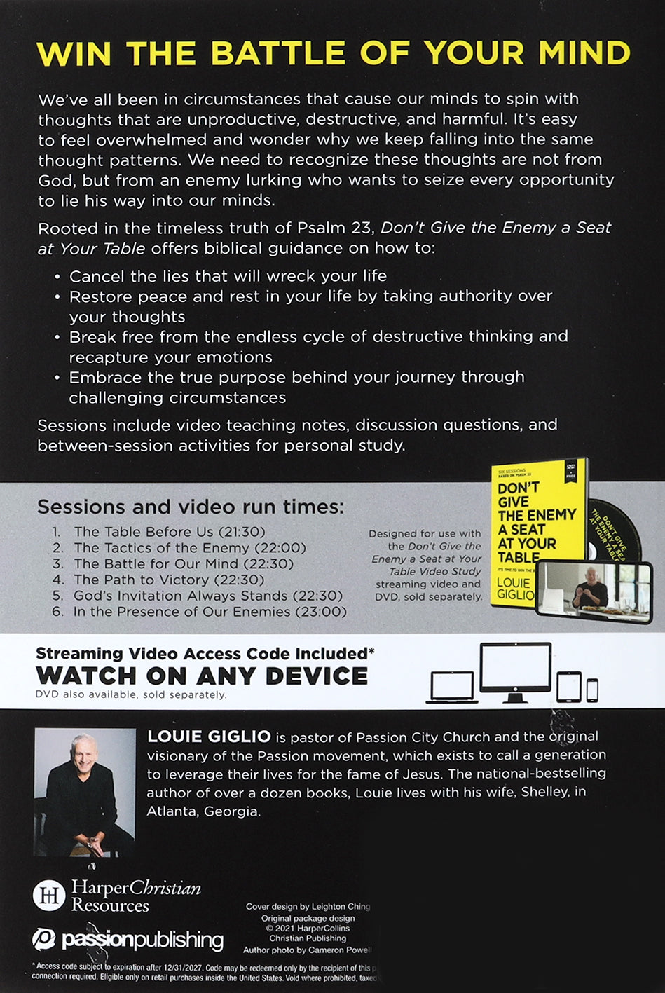 Don't Give the Enemy a Seat At Your Table: It's Time to Win the Battle of Your Mind (Study Guide Plus Streaming Video)