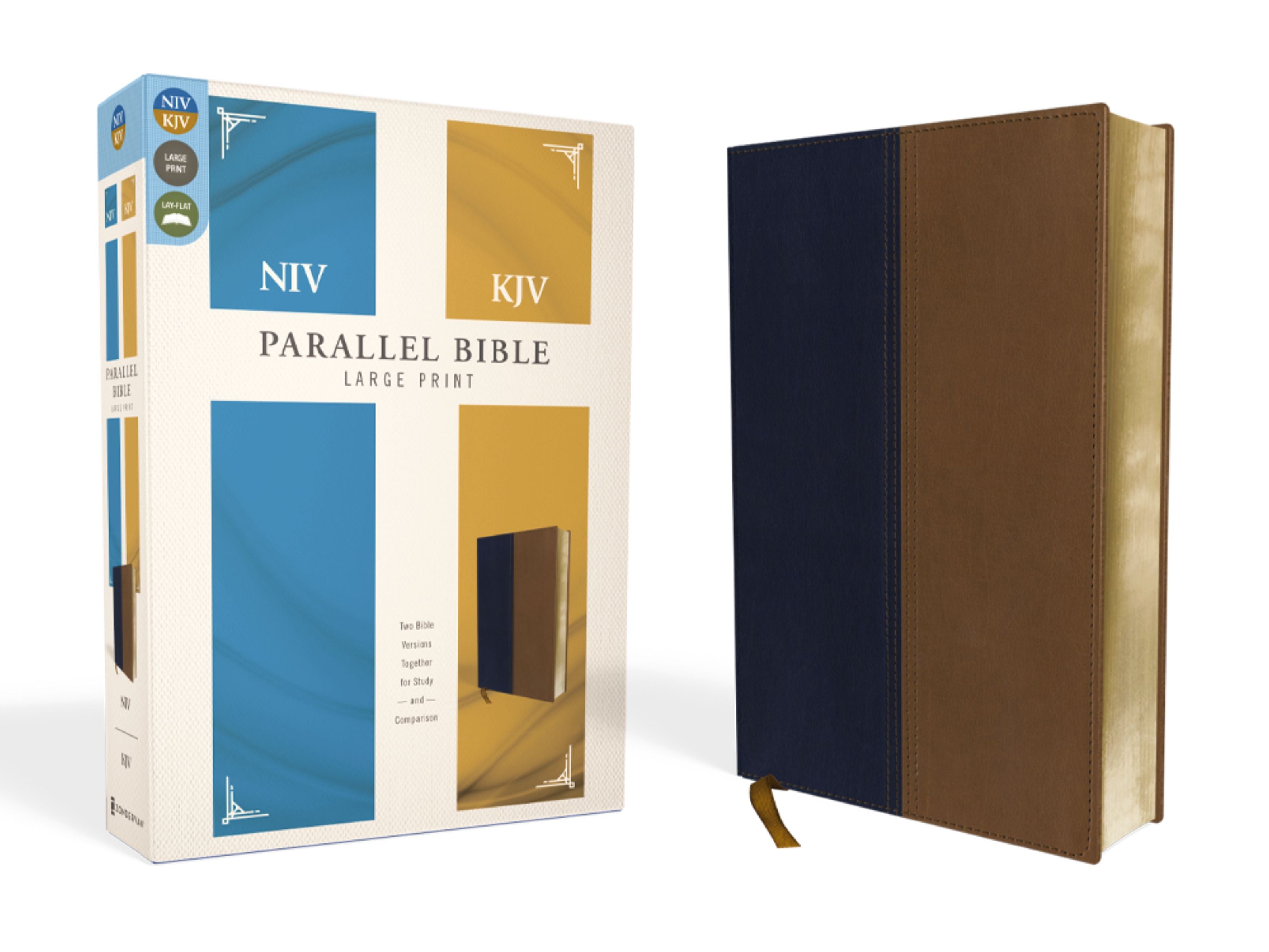 Niv/Kjv Side-By-Side Bible Large Print Navy/Tan (Black Letter Edition)