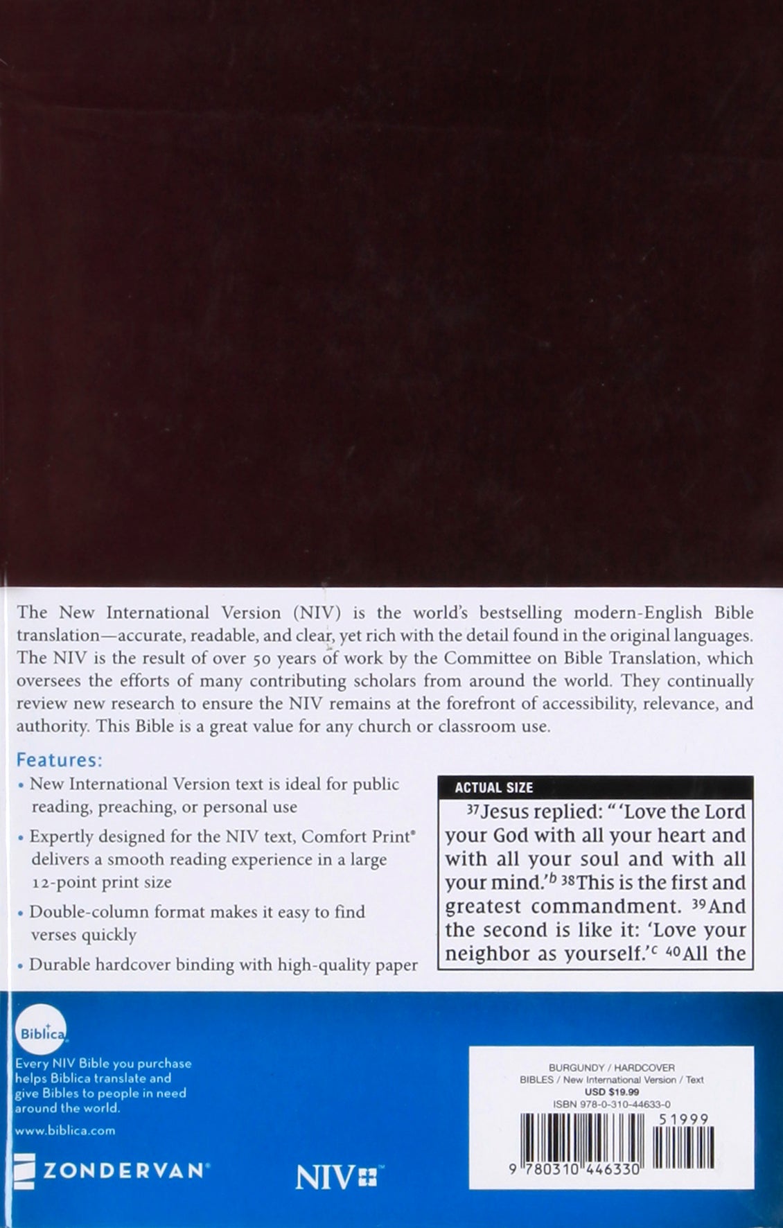 NIV Pew and Worship Bible Large Print Burgundy (Black Letter Edition)