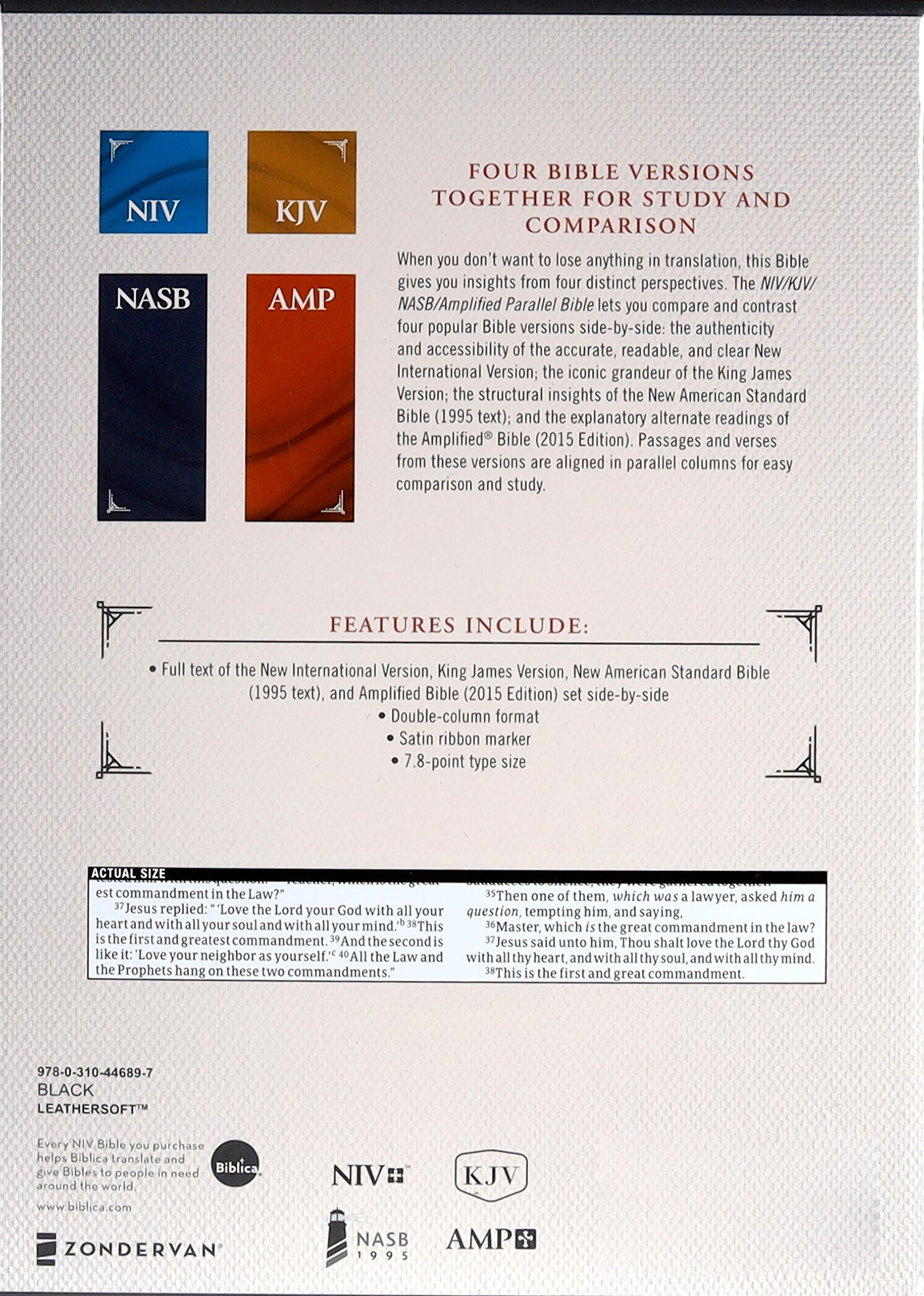NIV KJV NASB Amplified Parallel Bible Black