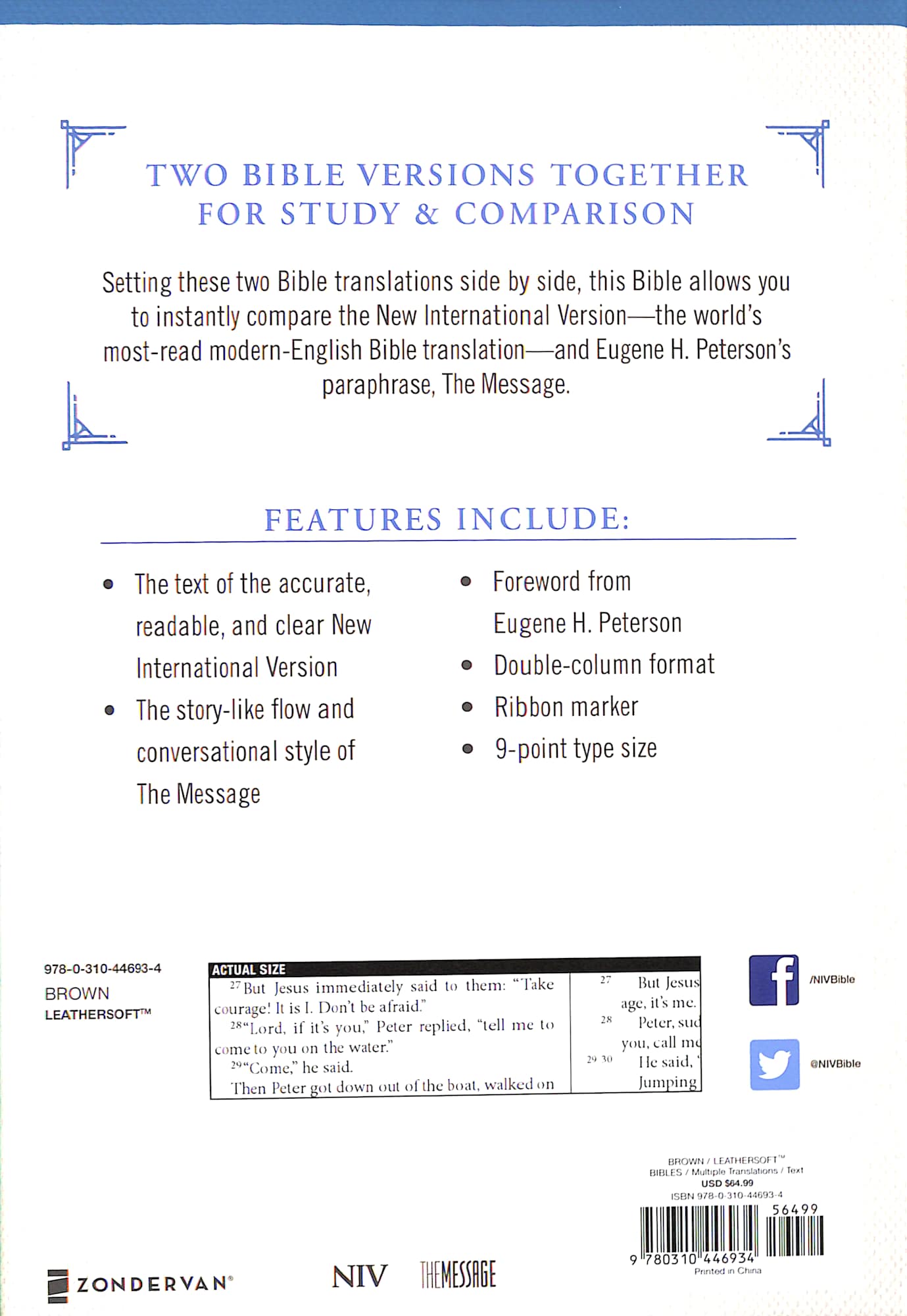 Niv/Message Parallel Bible Brown (Black Letter Edition)