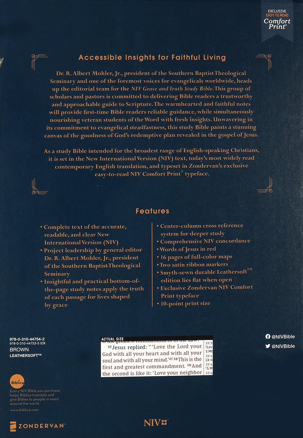 NIV Grace and Truth Study Bible Large Print Brown (Red Letter Edition)