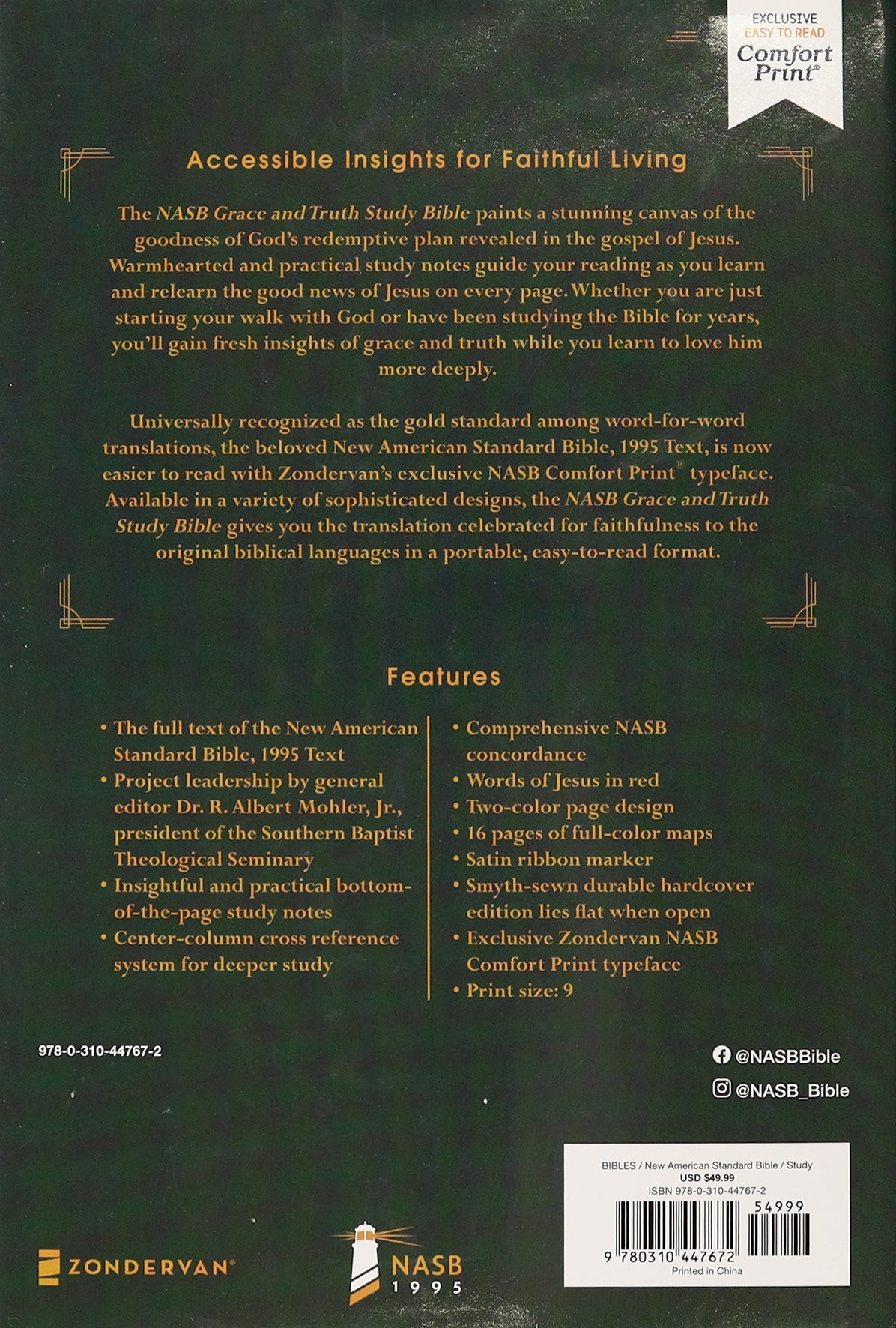 NASB Grace and Truth Study Bible Green 1995 Text (Red Letter Edition)