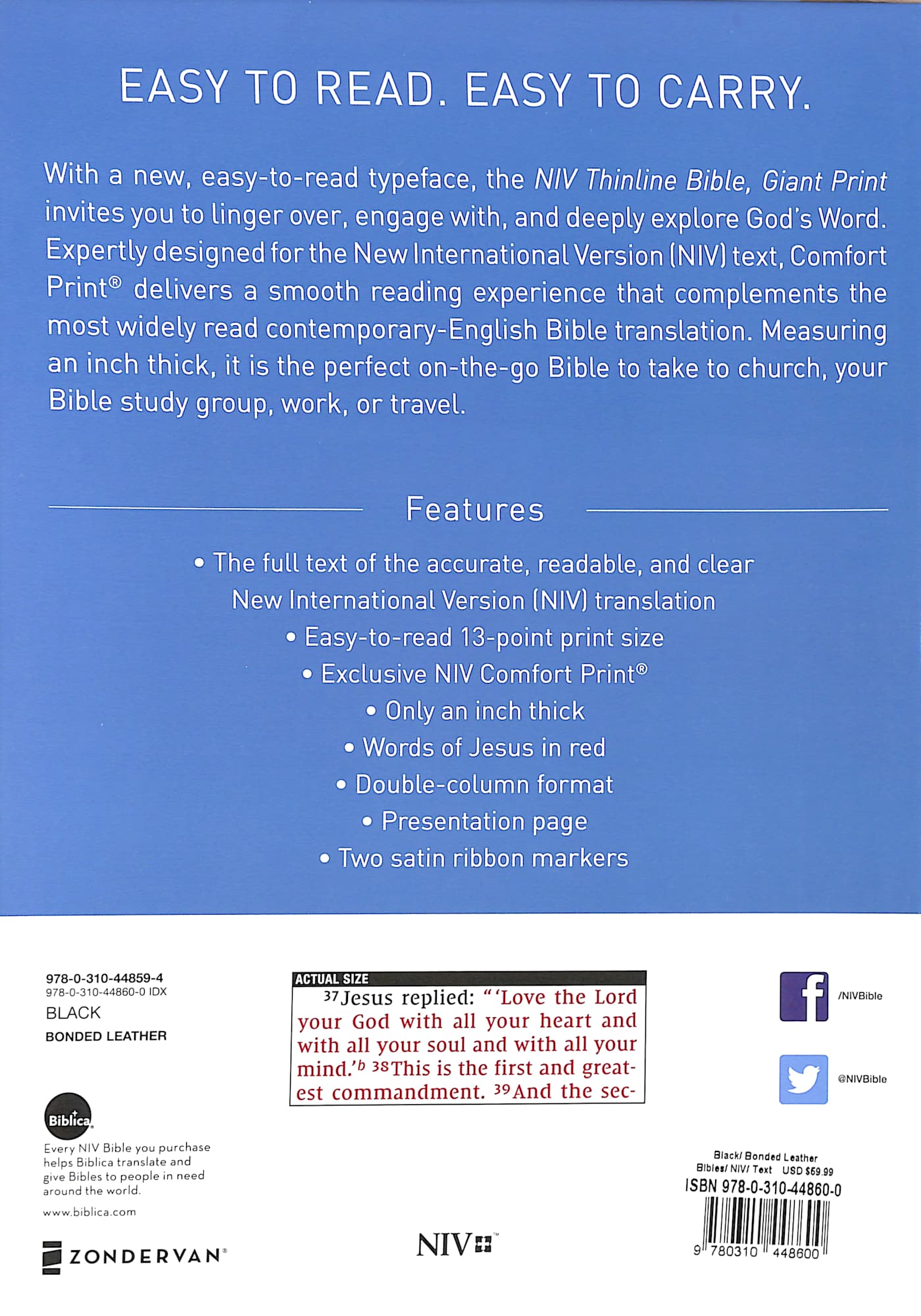 NIV Thinline Bible Giant Print Black Indexed (Red Letter Edition)