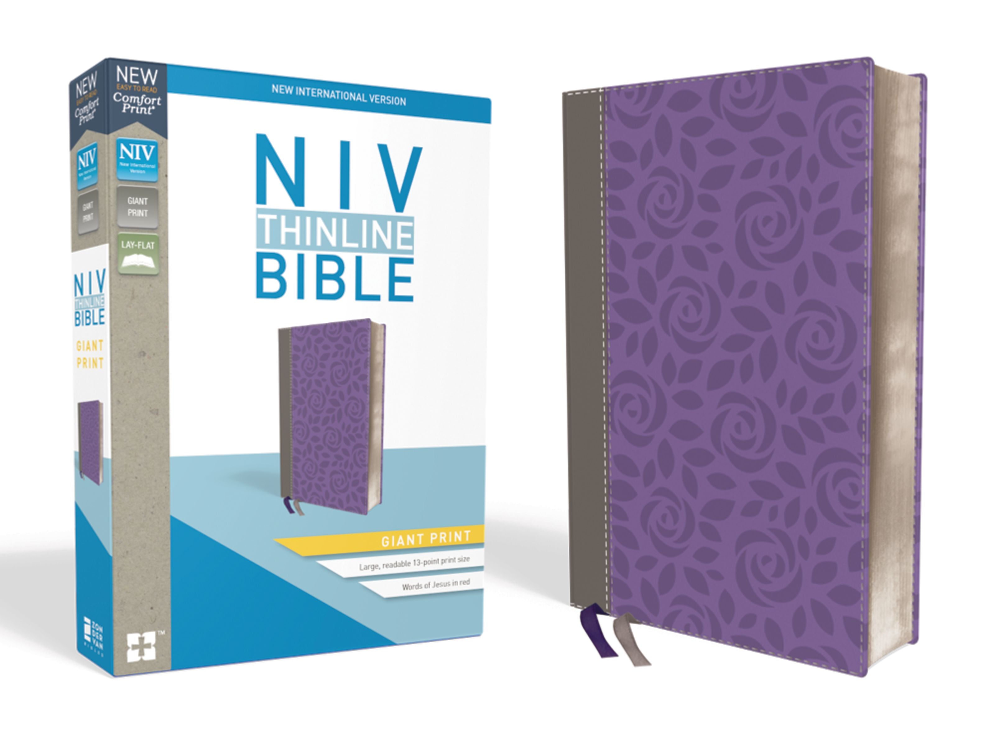 NIV Thinline Bible Giant Print Gray/Purple (Red Letter Edition)
