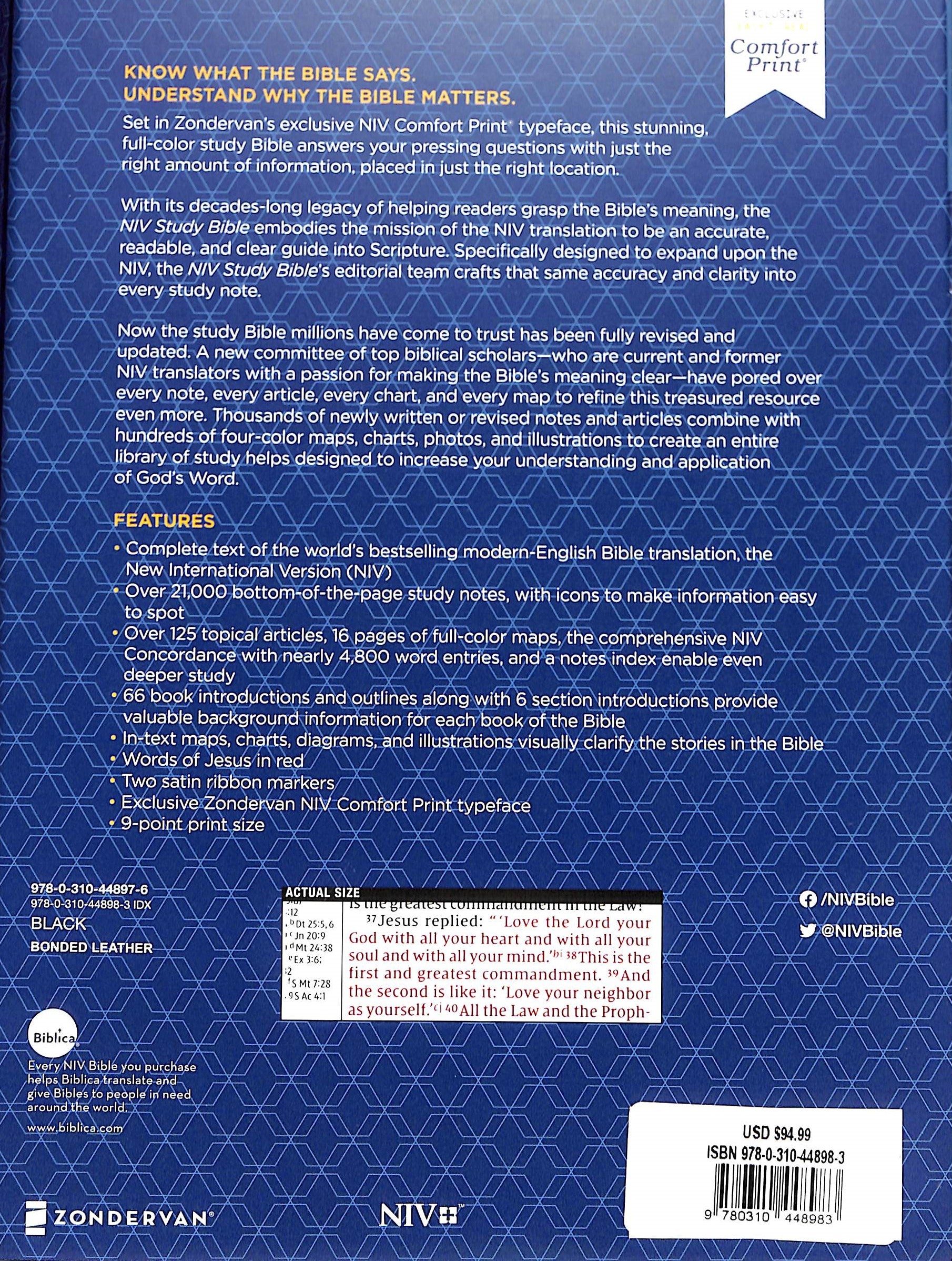 NIV Study Bible Black Indexed (Red Letter Edition) Fully Revised Edition (2020)
