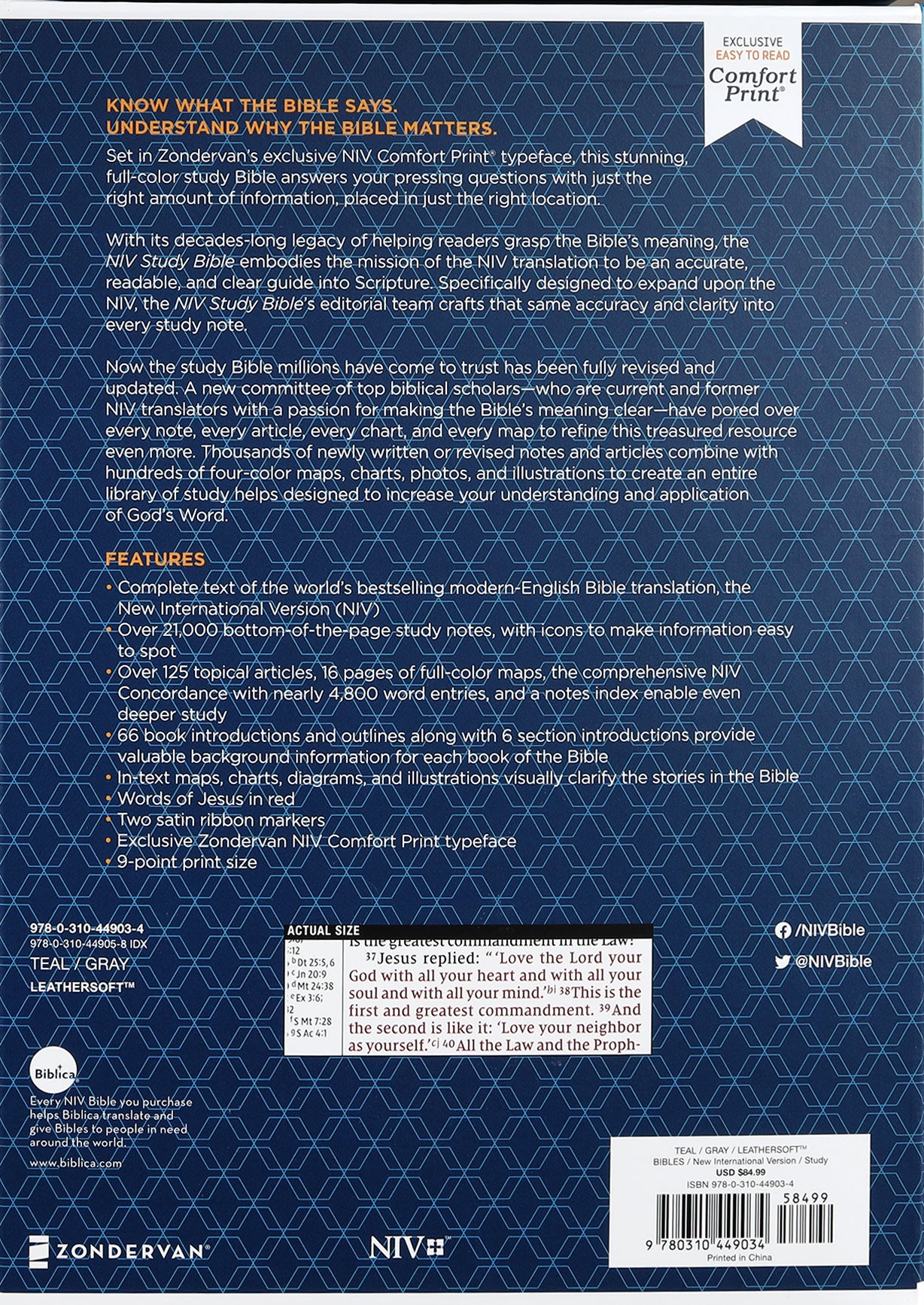 NIV Study Bible Teal/Gray (Red Letter Edition) Fully Revised Edition (2020)