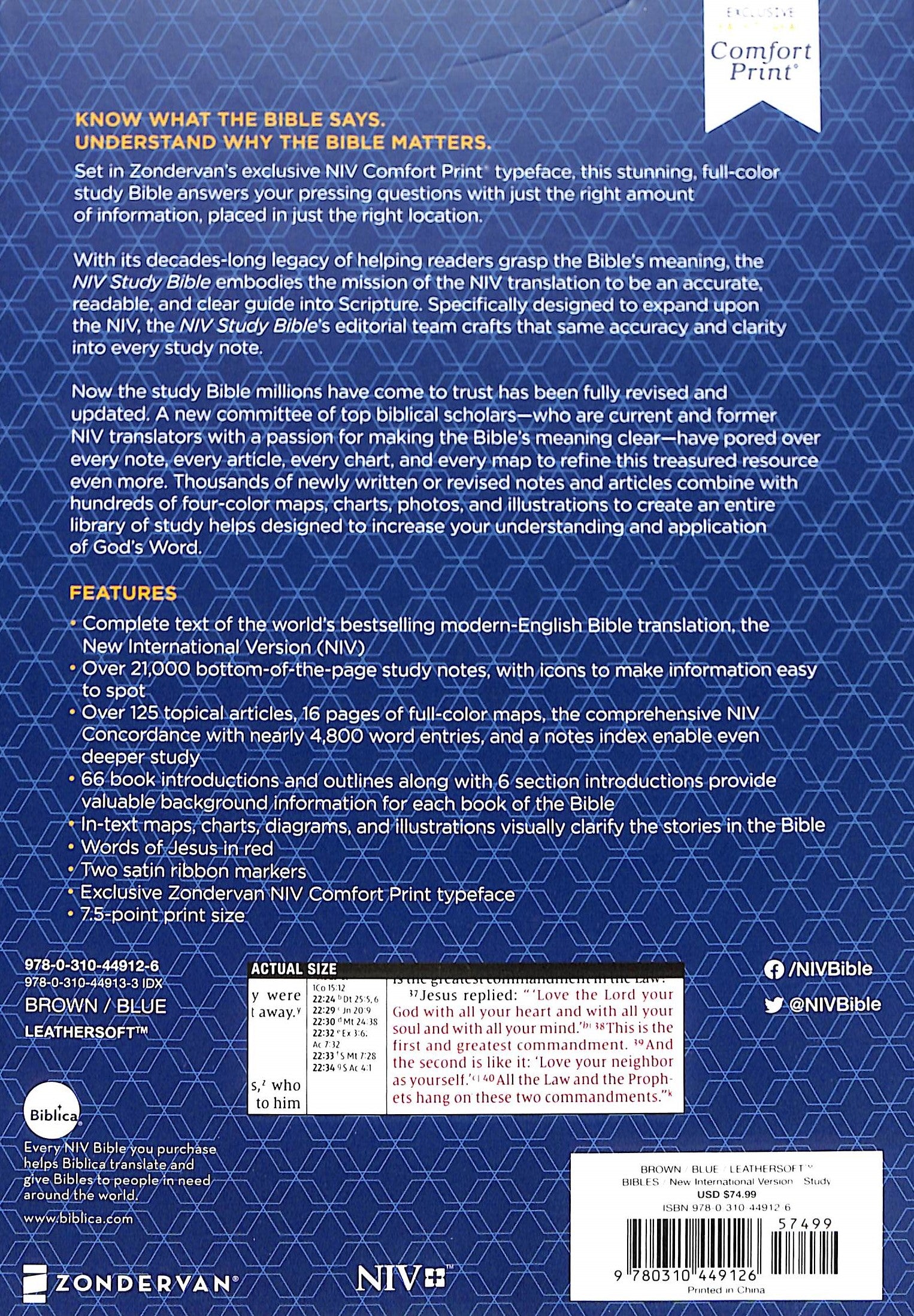 NIV Study Bible Personal Size Brown/Blue (Red Letter Edition) Fully Revised Edition (2020)
