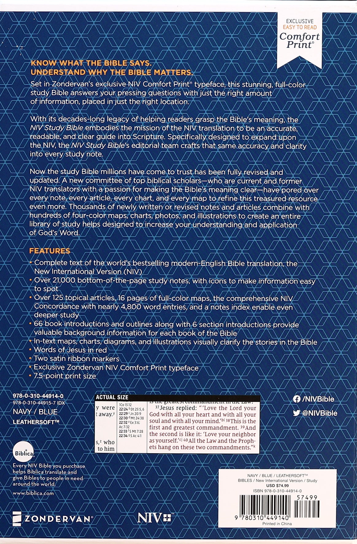 NIV Study Bible Personal Size Navy/Blue (Red Letter Edition) Fully Revised Edition (2020)