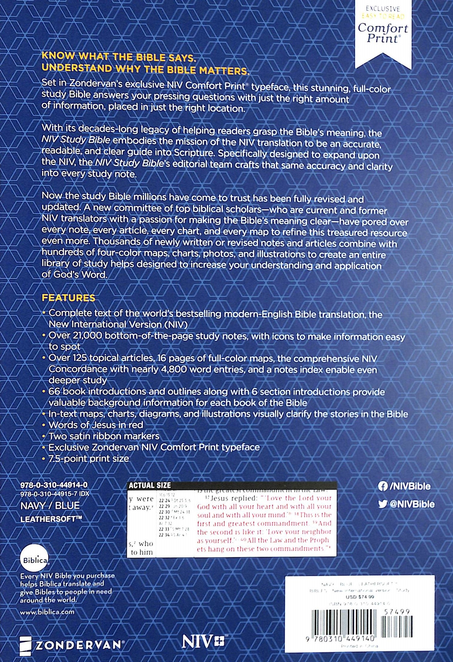 NIV Study Bible Personal Size Navy/Blue (Red Letter Edition) Fully Revised Edition (2020)