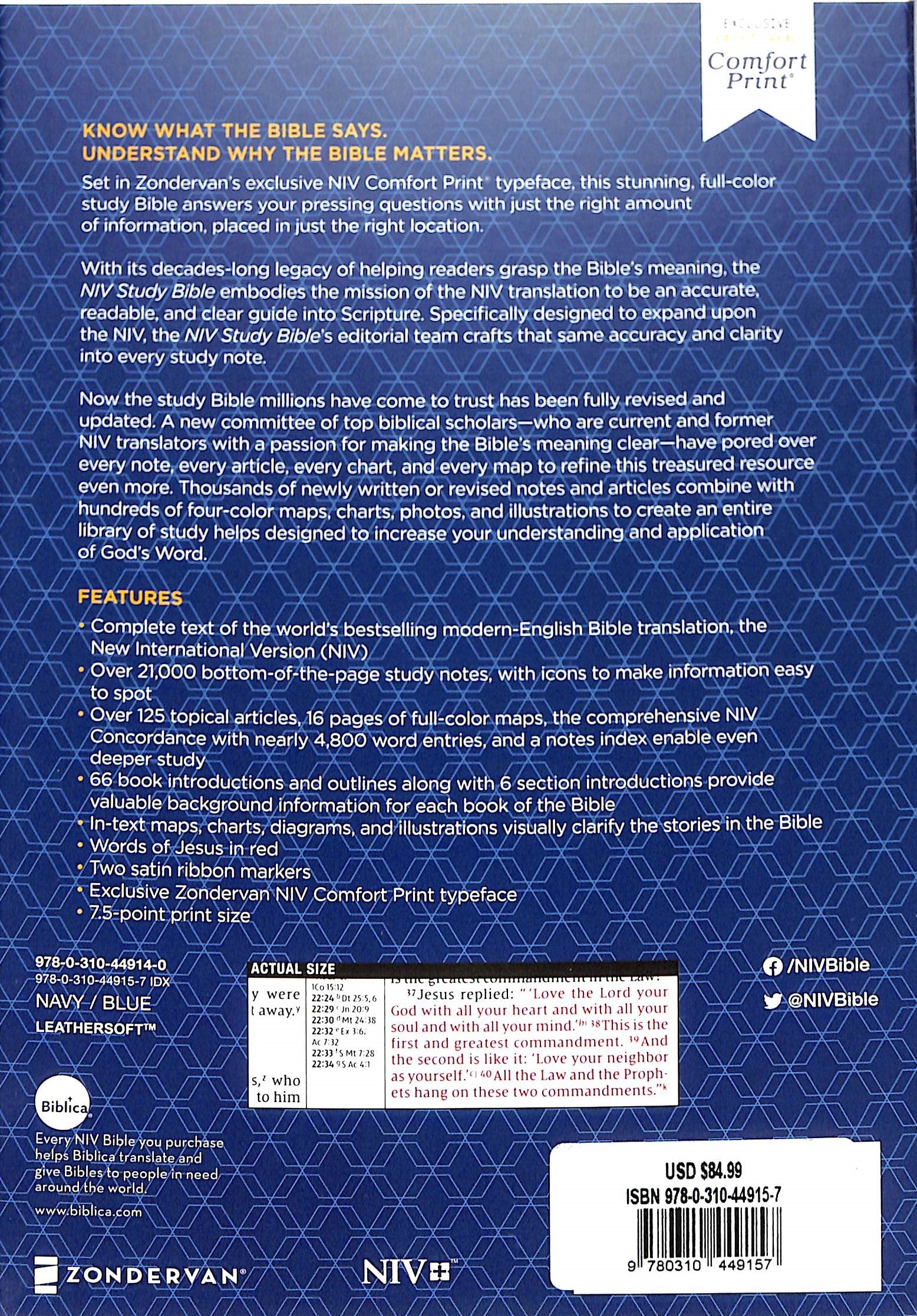 NIV Study Bible Personal Size Navy/Blue Indexed (Red Letter Edition) Fully Revised Edition (2020)
