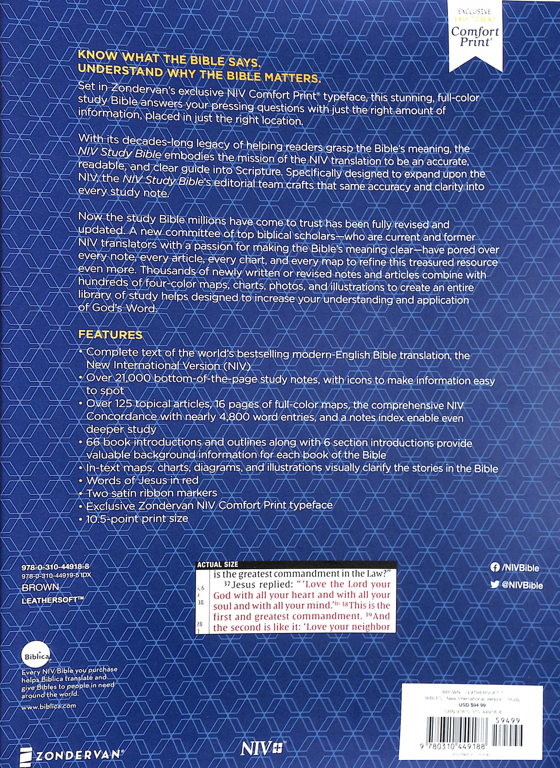 NIV Study Bible Large Print Brown (Red Letter Edition) Fully Revised Edition (2020)