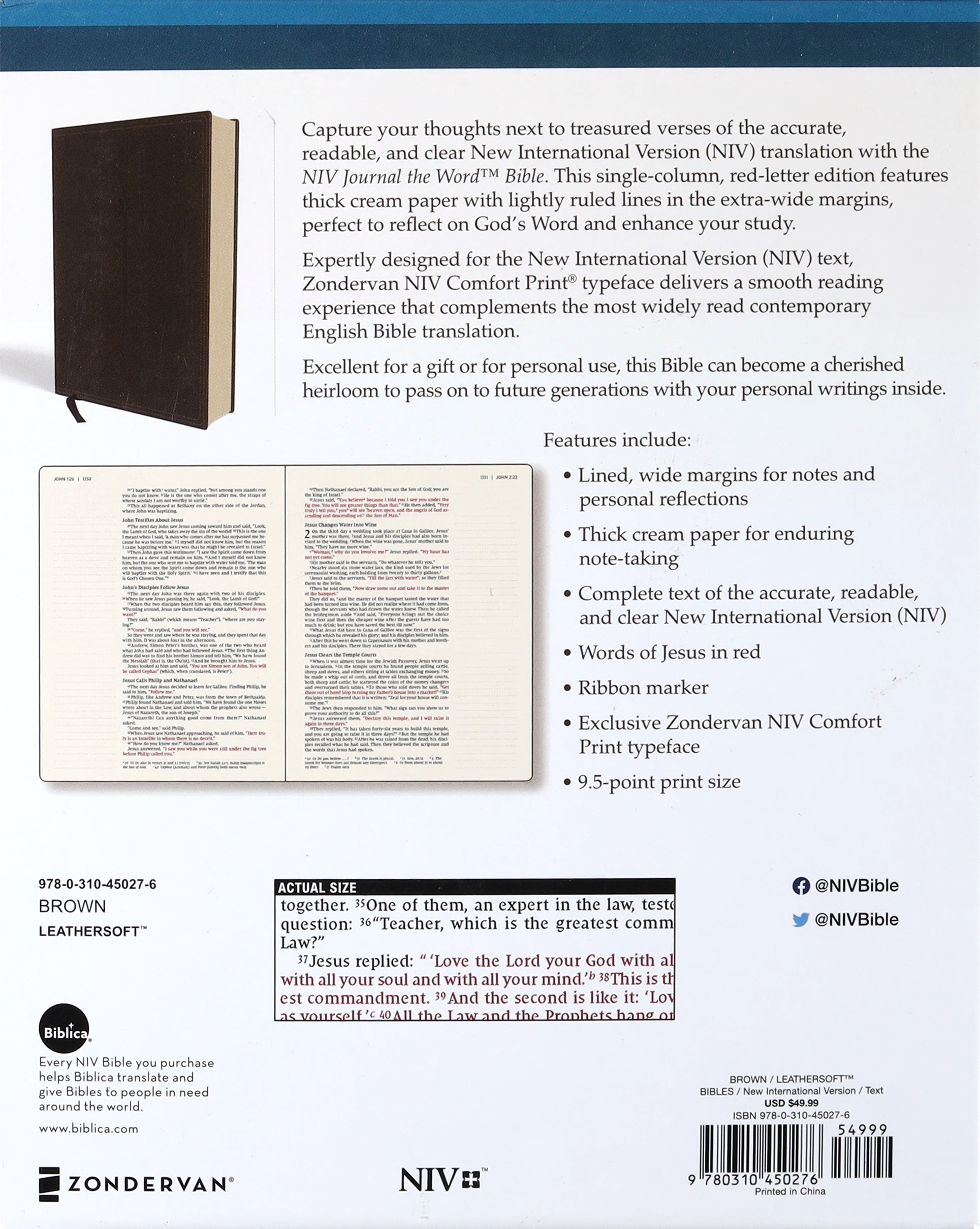 NIV Journal the Word Bible Brown (Red Letter Edition)