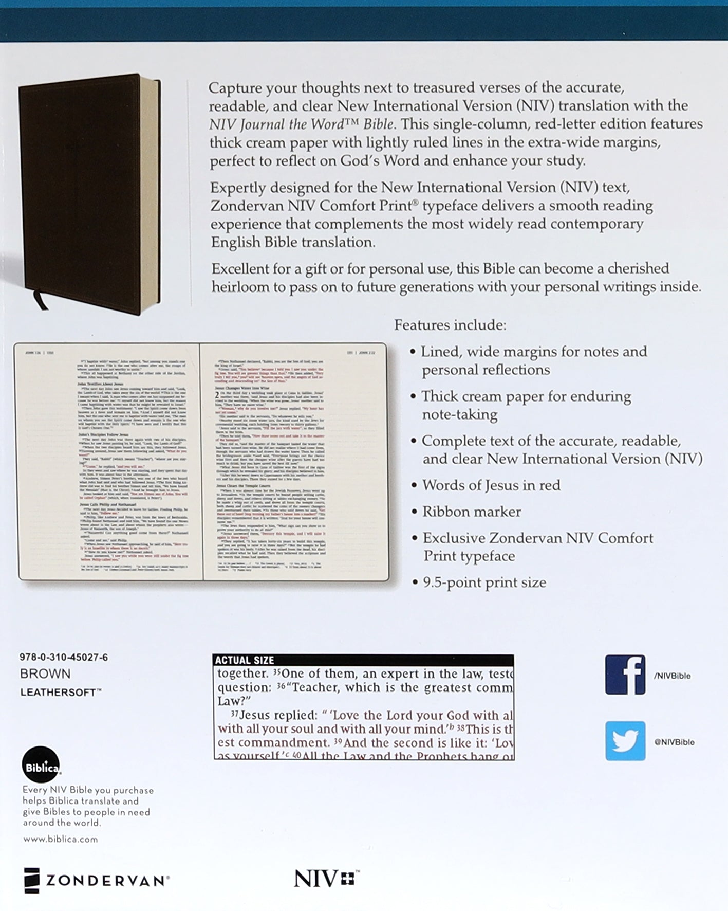 NIV Journal the Word Bible Brown (Red Letter Edition)