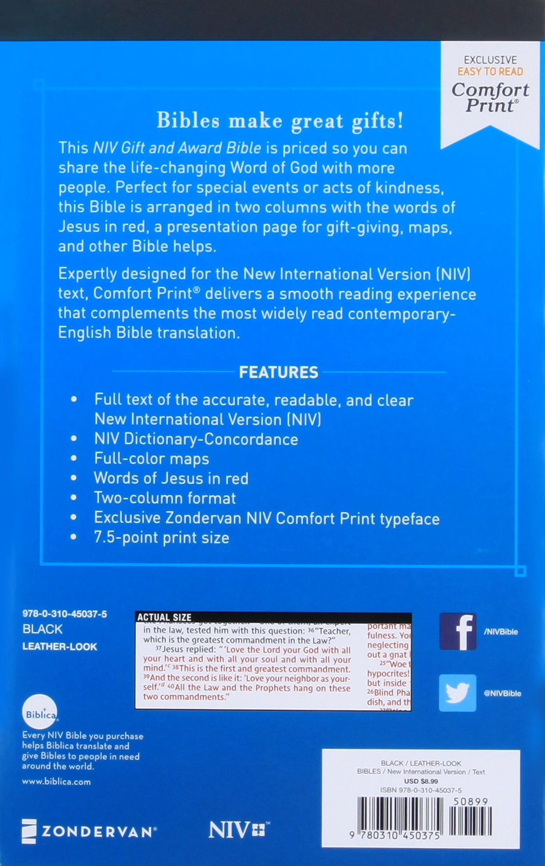 NIV Gift and Award Bible Black (Red Letter Edition)