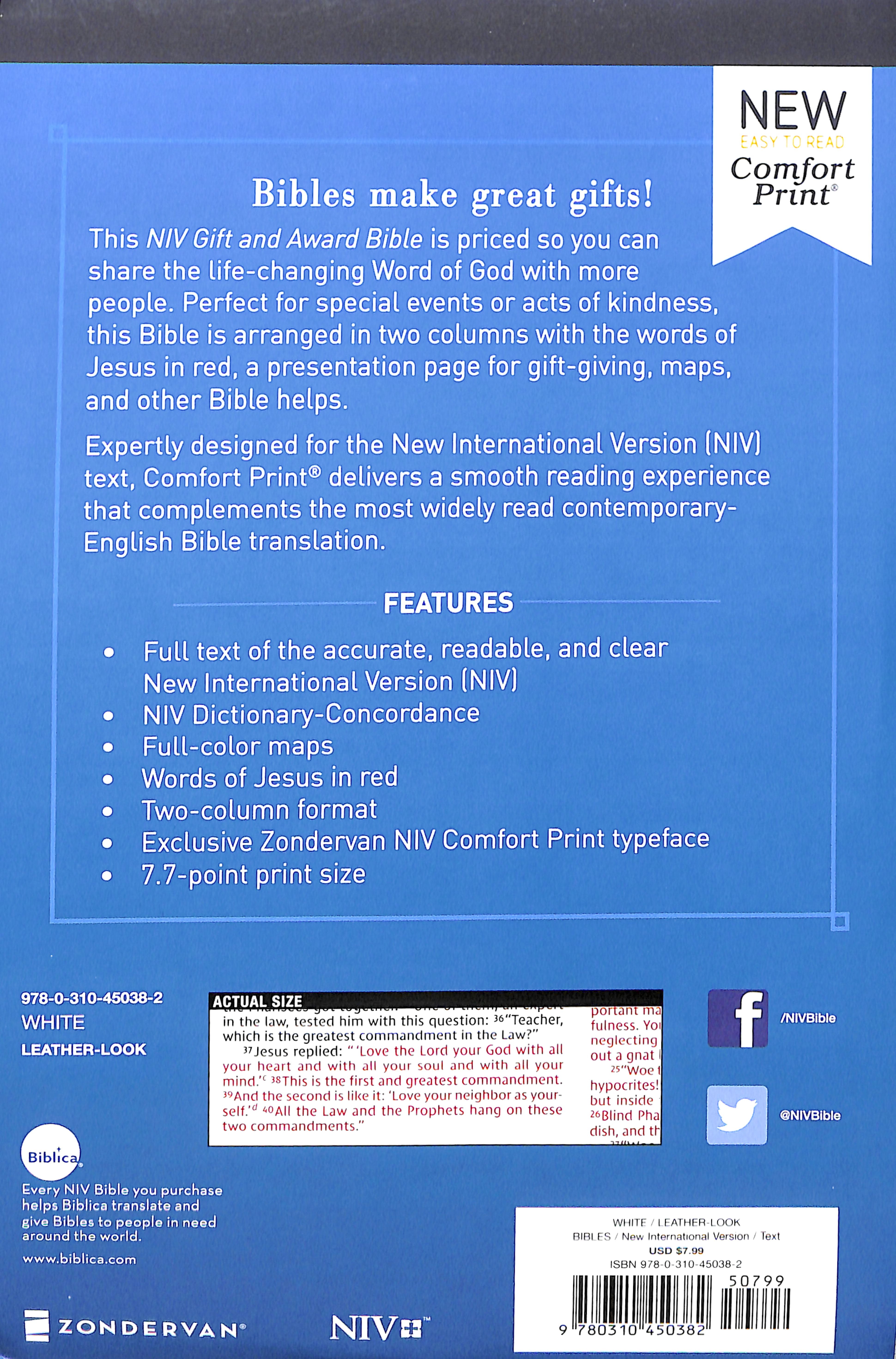 NIV Gift and Award Bible White (Red Letter Edition)