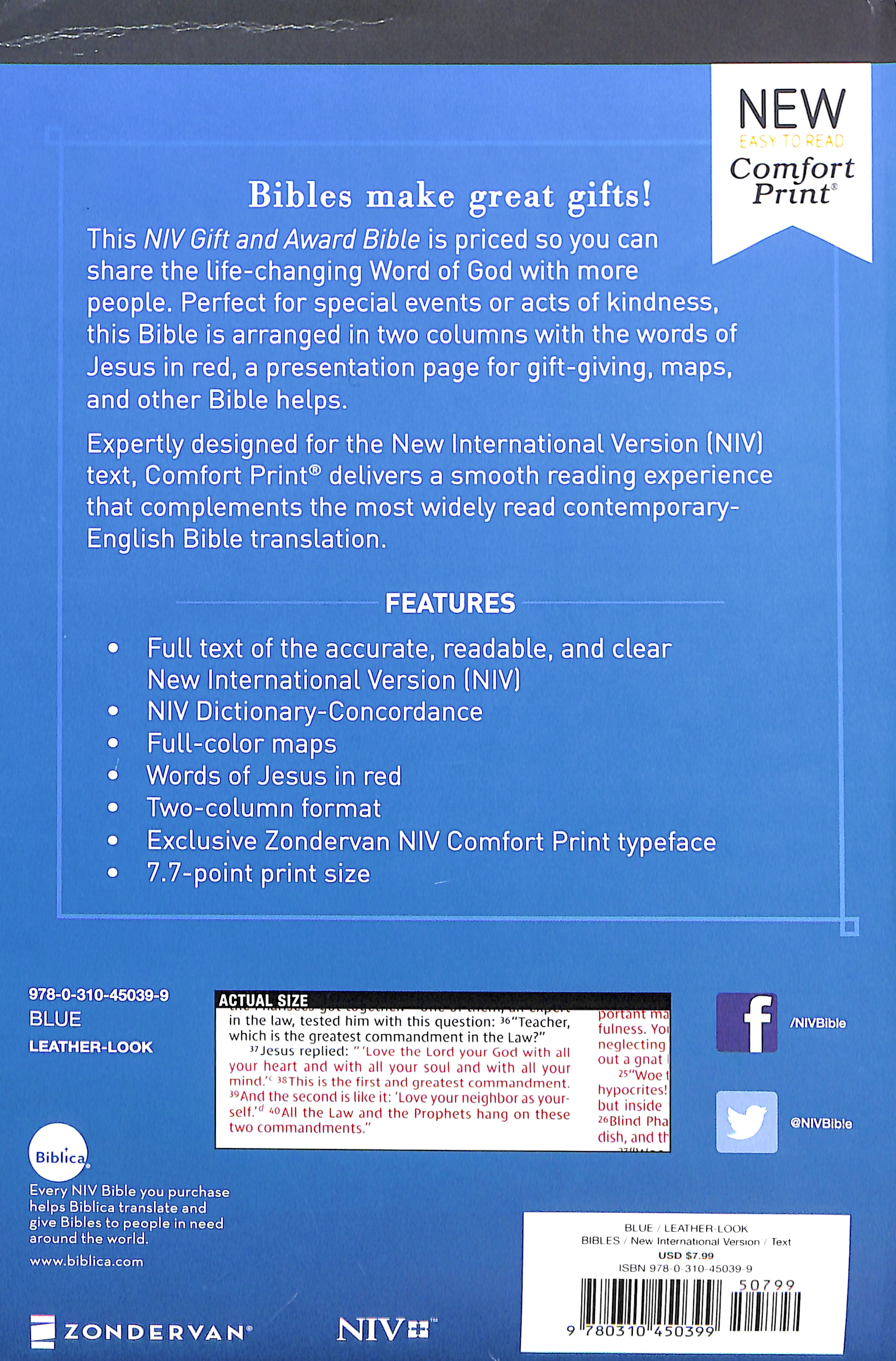 NIV Gift and Award Bible Blue (Red Letter Edition)
