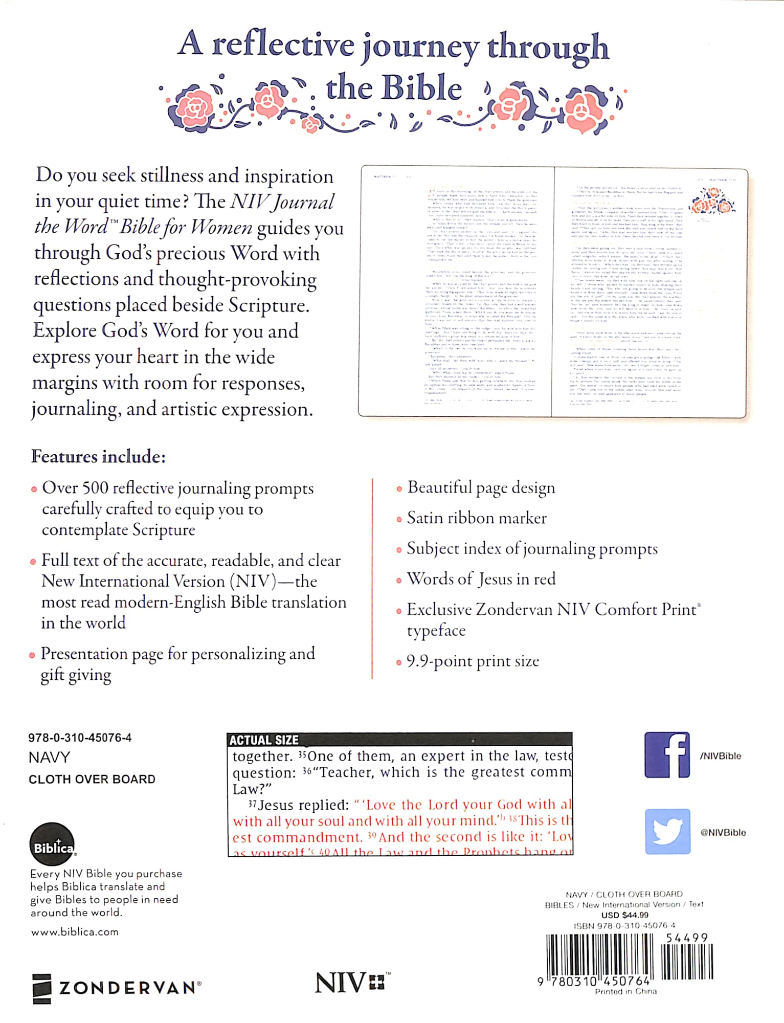NIV Journal the Word Bible For Women Navy (Red Letter Edition)